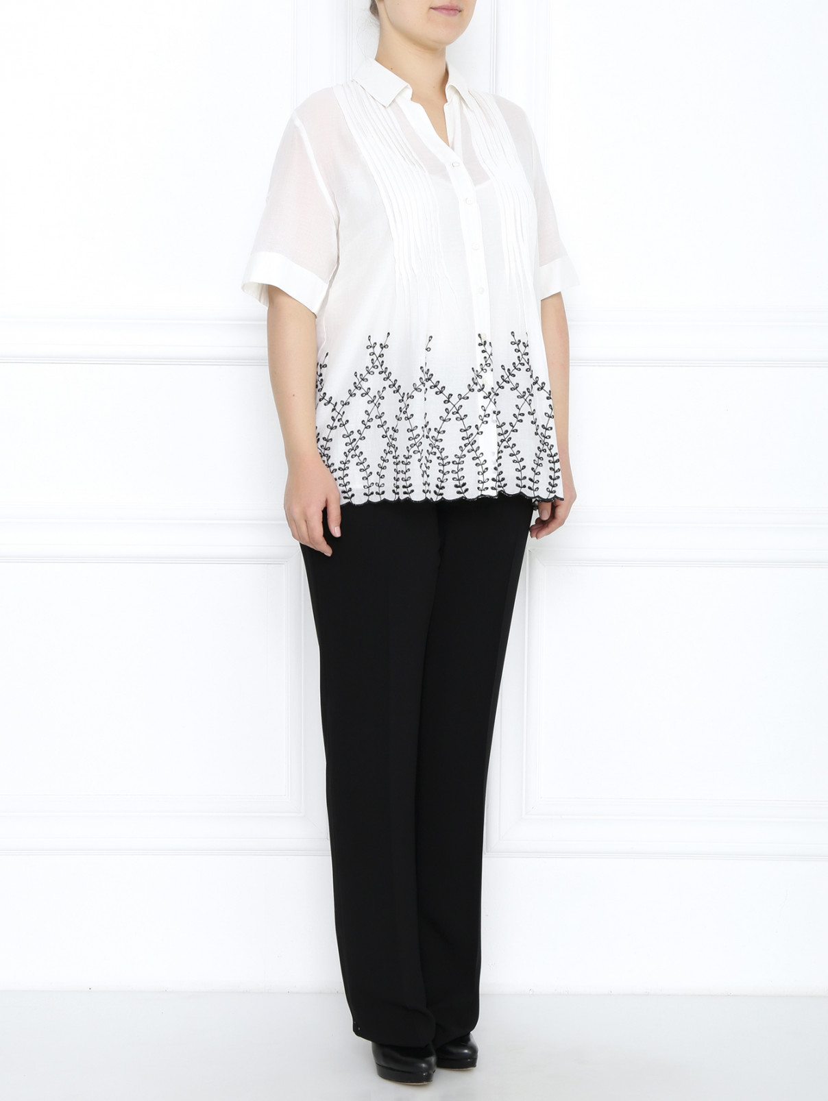 Блуза из хлопка с вышивкой "Ришелье" Marina Sport  –  Модель Общий вид  – Цвет:  Белый
