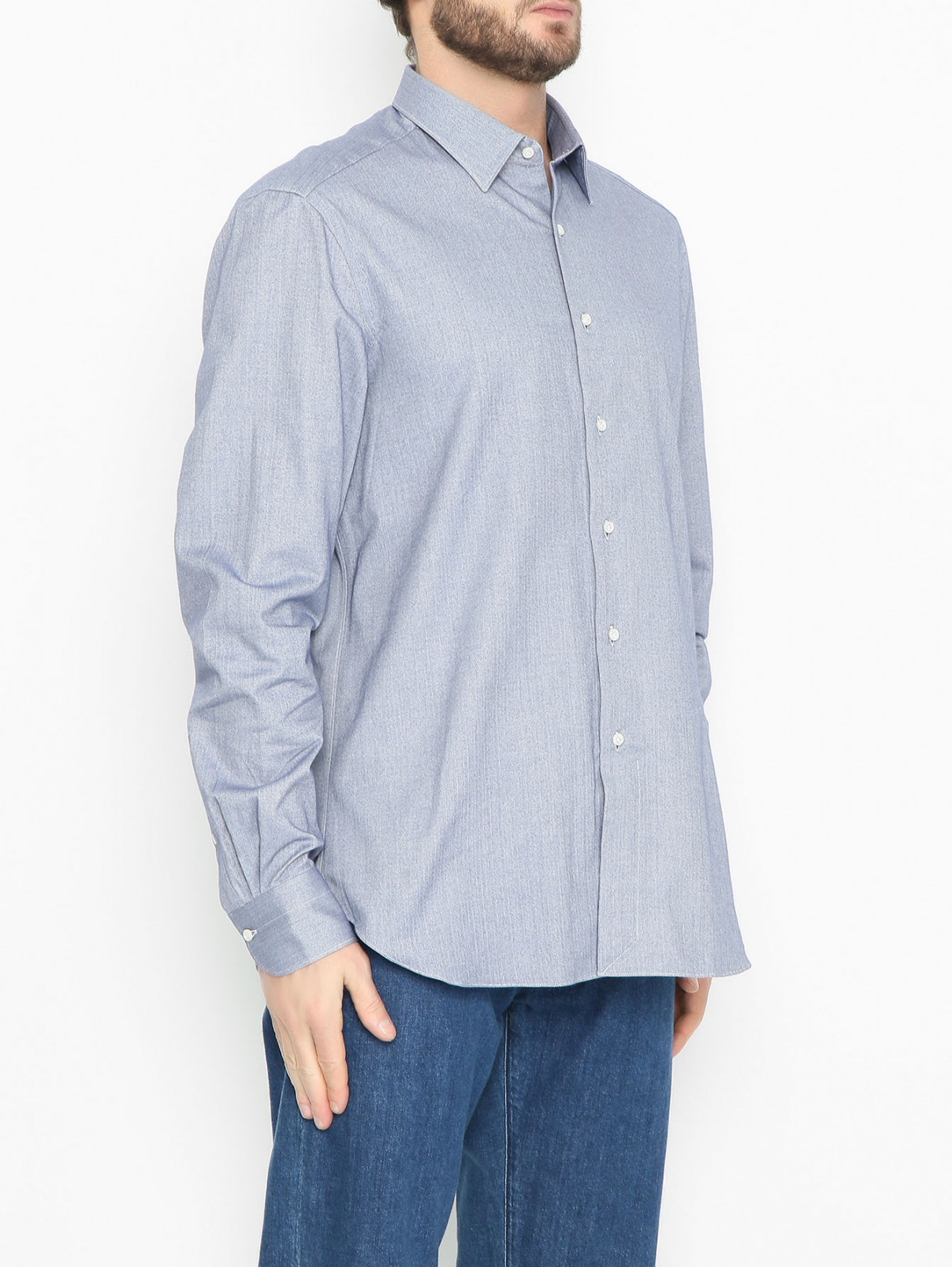 Рубашка из хлопка с узором Boglioli  –  МодельВерхНиз  – Цвет:  Синий