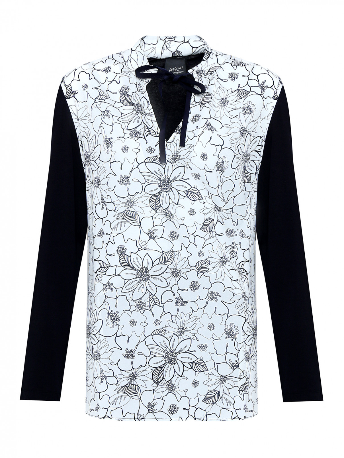 Блуза из вискозы, с цветочным узором Persona by Marina Rinaldi  –  Общий вид  – Цвет:  Синий