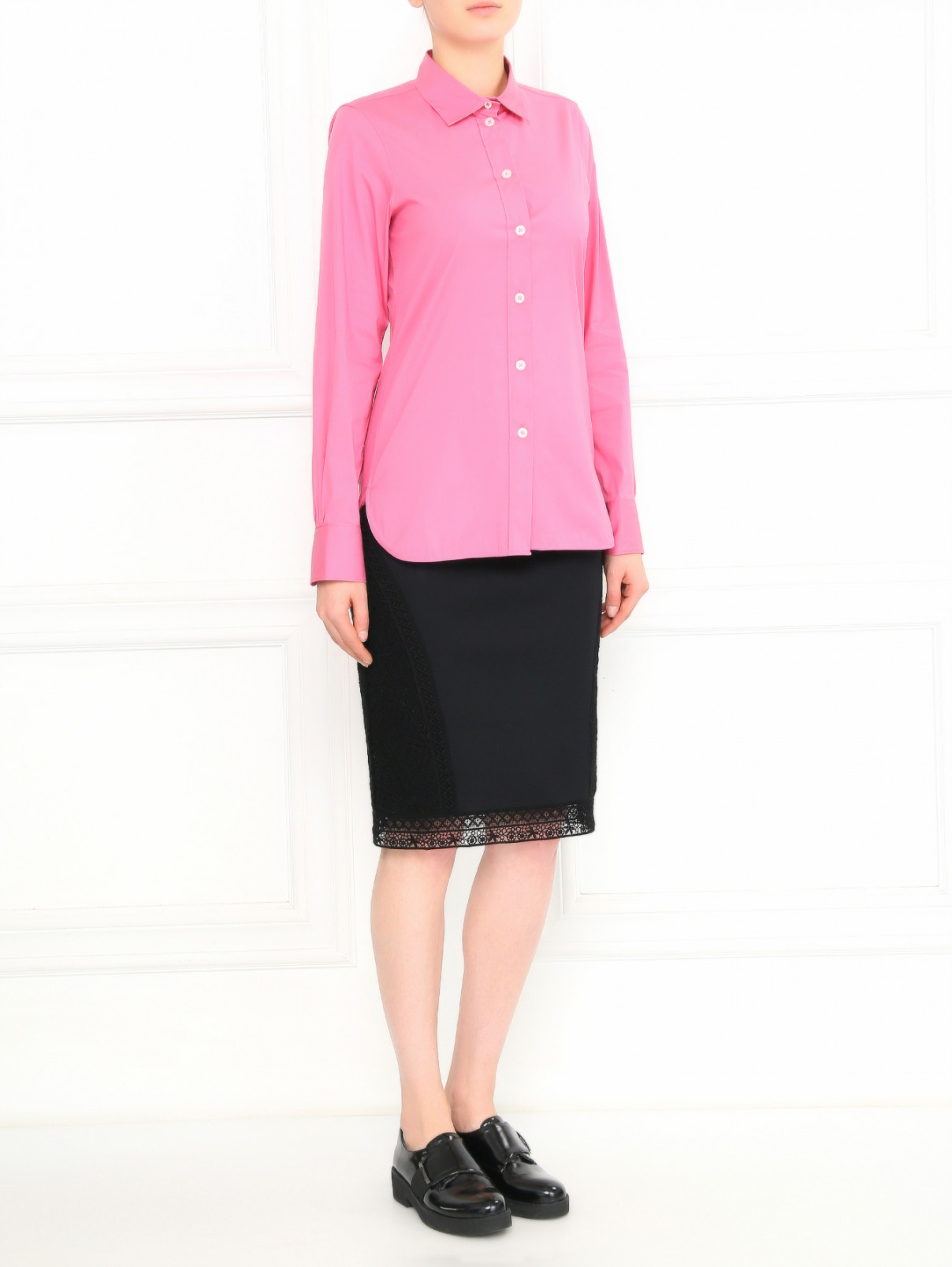 Однотонная блуза из хлопка Jil Sander  –  Модель Общий вид  – Цвет:  Розовый