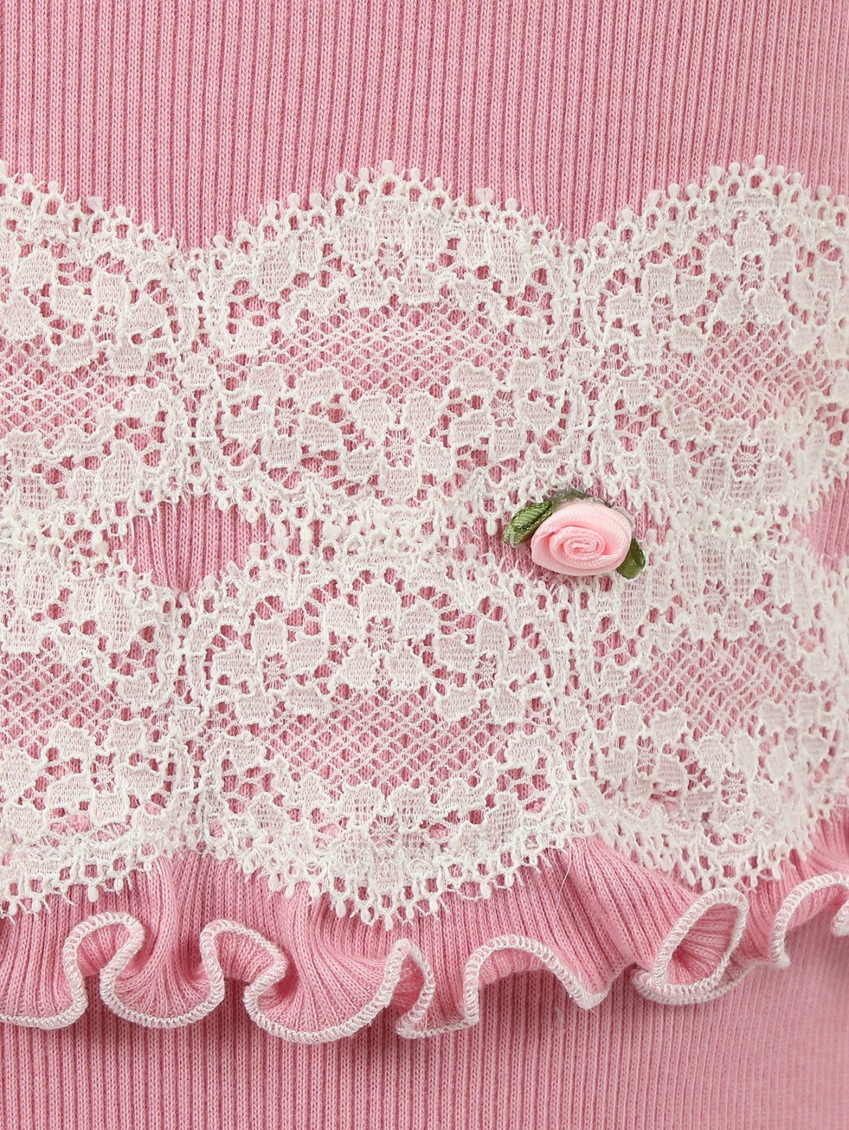 Сорочка из хлопка декорированная рюшами и кружевом Giottino  –  Деталь1  – Цвет:  Розовый