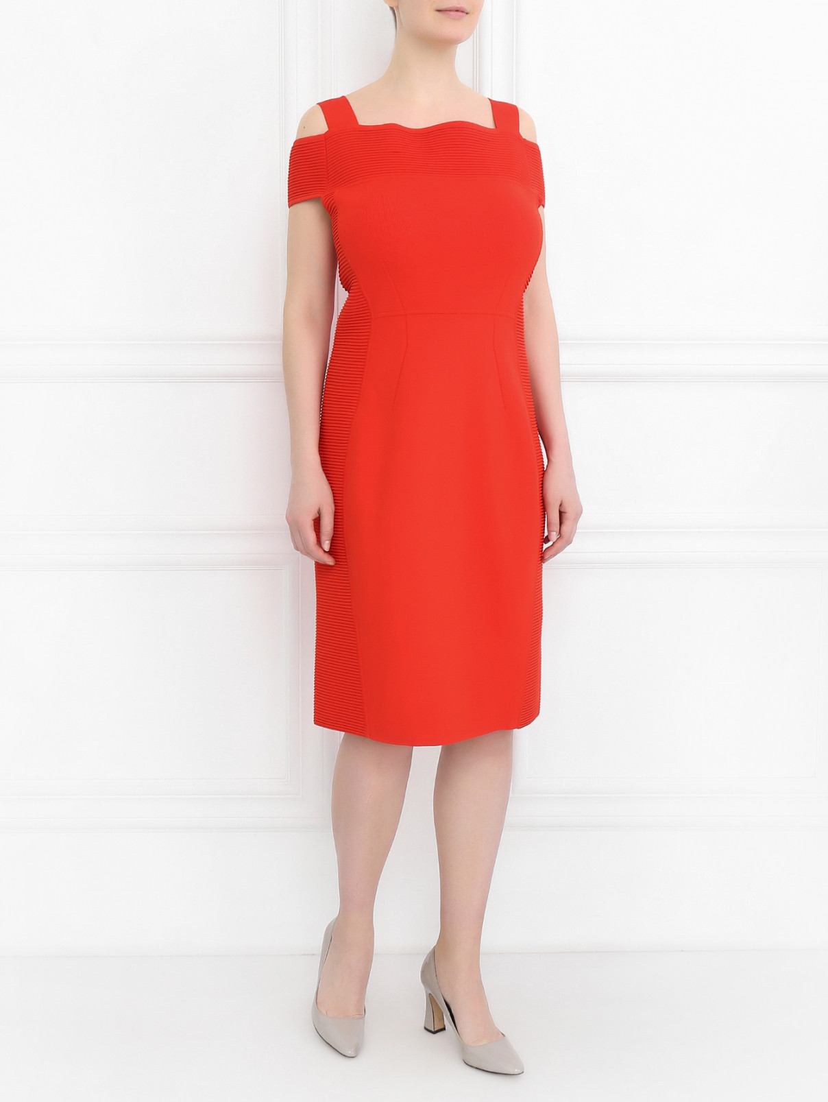 Платье-миди из фактурной ткани Marina Rinaldi  –  Модель Общий вид  – Цвет:  Красный