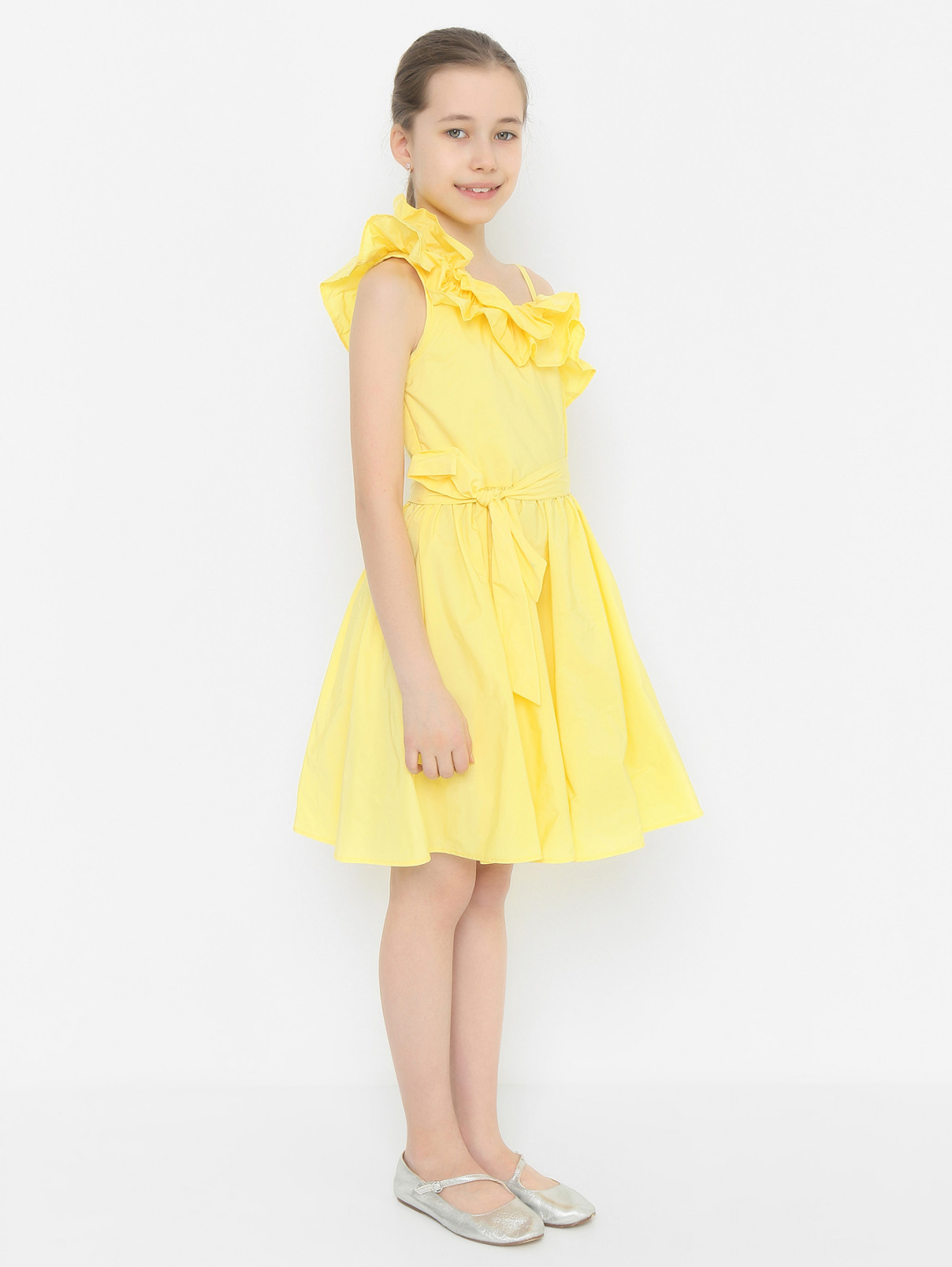 Однотонное платье с поясом MSGM  –  МодельВерхНиз  – Цвет:  Желтый