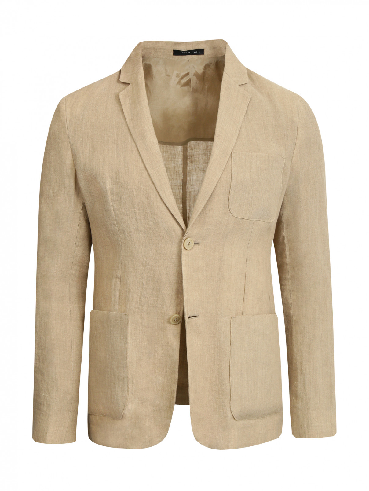 Пиджак из хлопка с накладными карманами Emporio Armani  –  Общий вид  – Цвет:  Бежевый