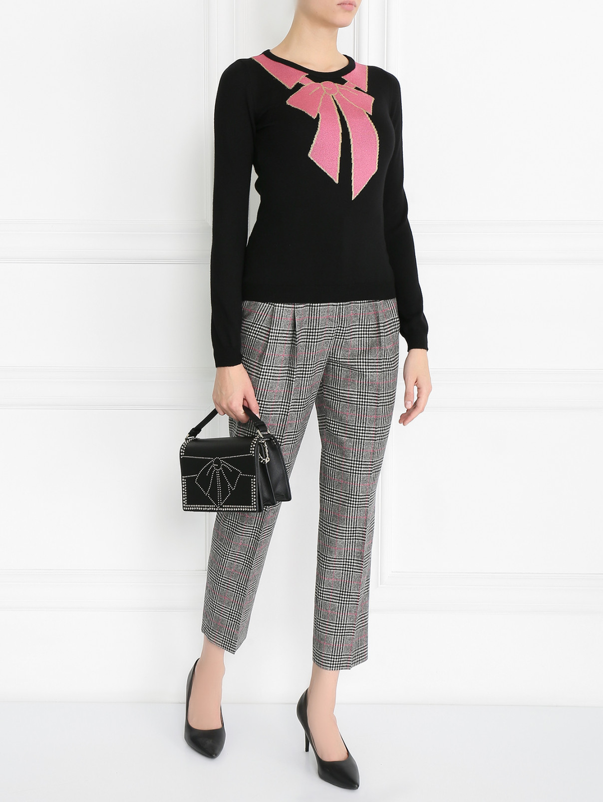 Джемпер из шерсти с узором Moschino Boutique  –  Модель Общий вид  – Цвет:  Черный