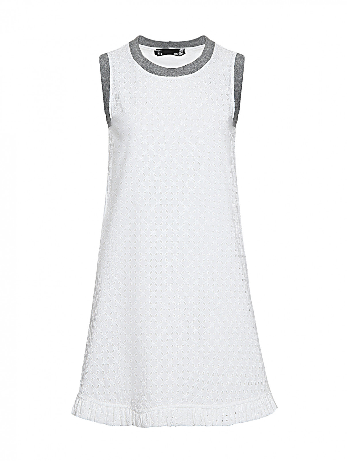 Платье-мини из хлопка с контрастной отделкой Love Moschino  –  Общий вид  – Цвет:  Белый