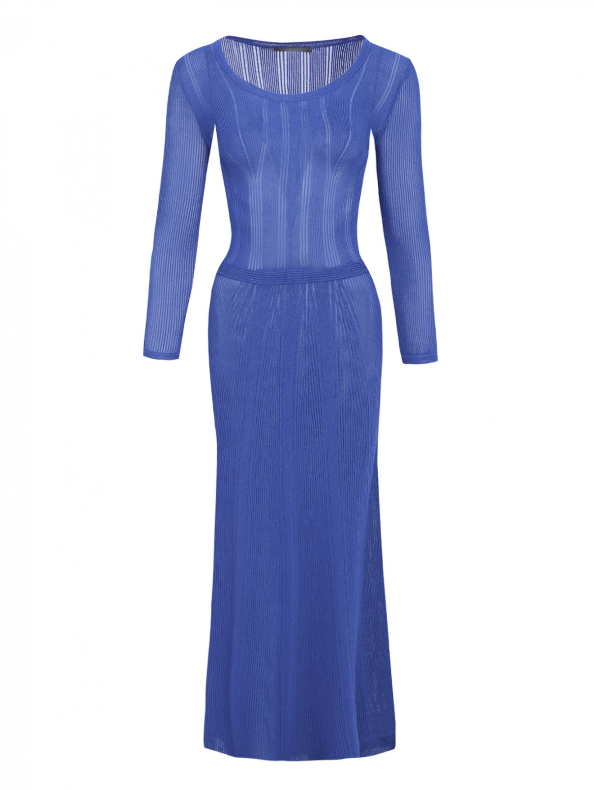 Трикотажное платье-макси с рукавами 3/4 Alberta Ferretti  –  Общий вид  – Цвет:  Синий