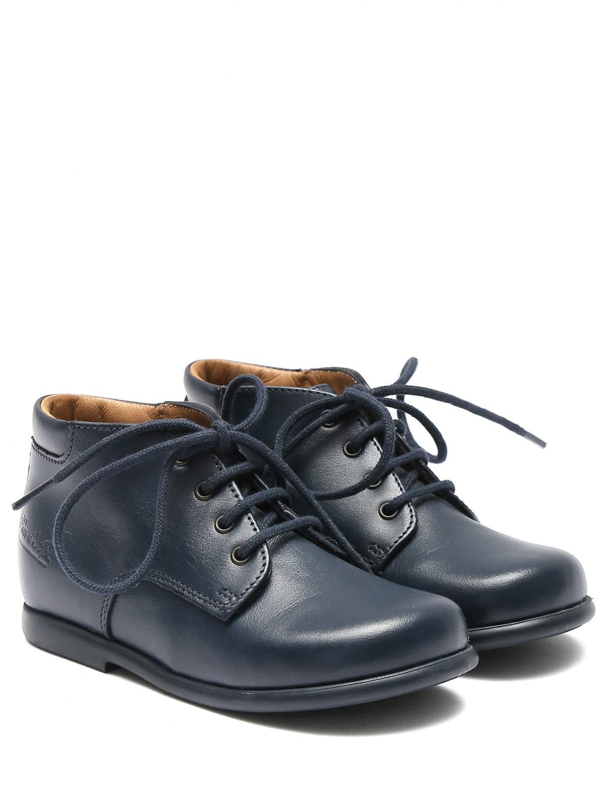 Ботинки из гладкой кожи на шнурках Pom d'Api  –  Общий вид  – Цвет:  Синий