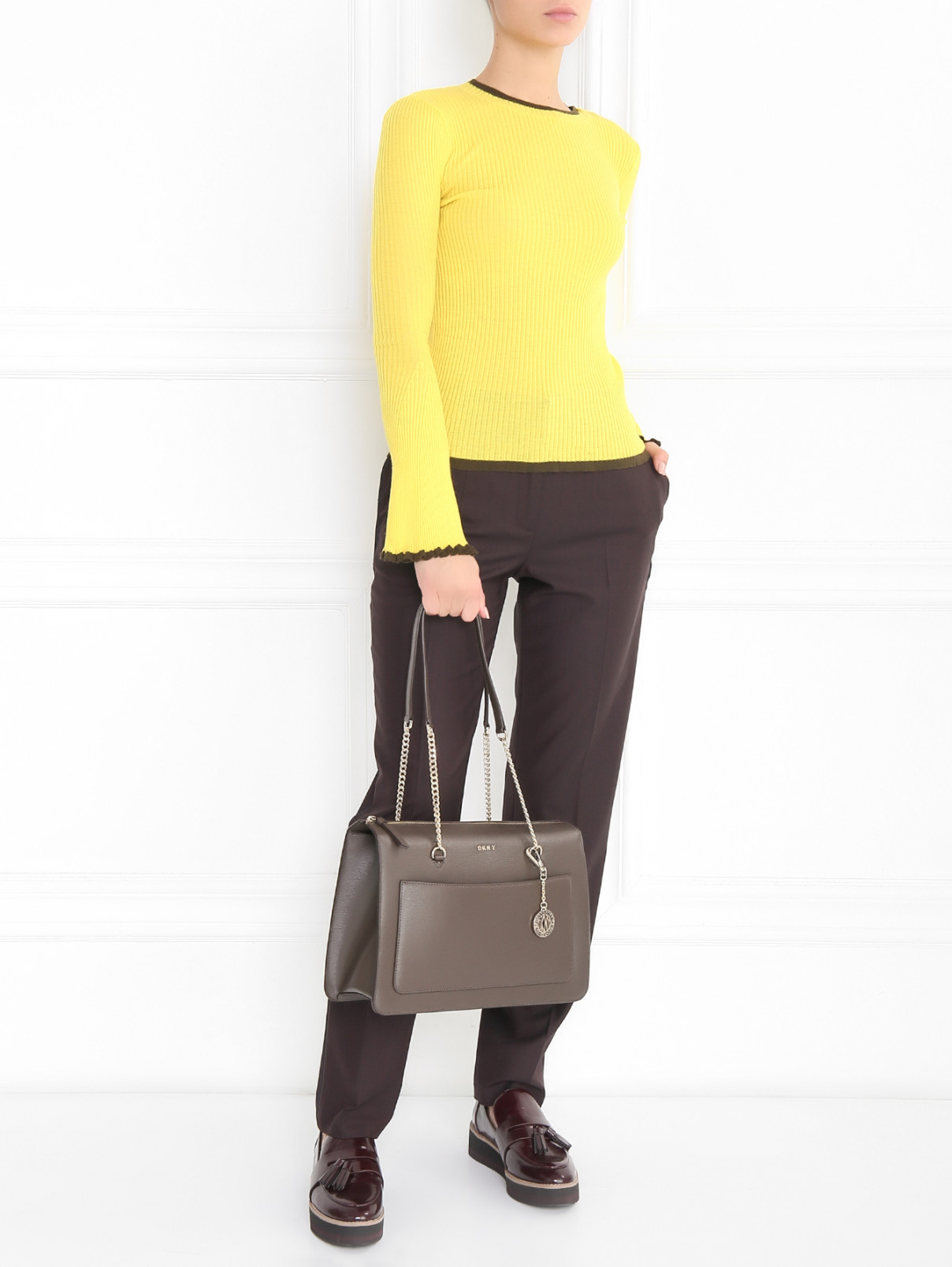 Джемпер из шерсти с контрастной отделкой Mo&Co  –  Модель Общий вид  – Цвет:  Желтый