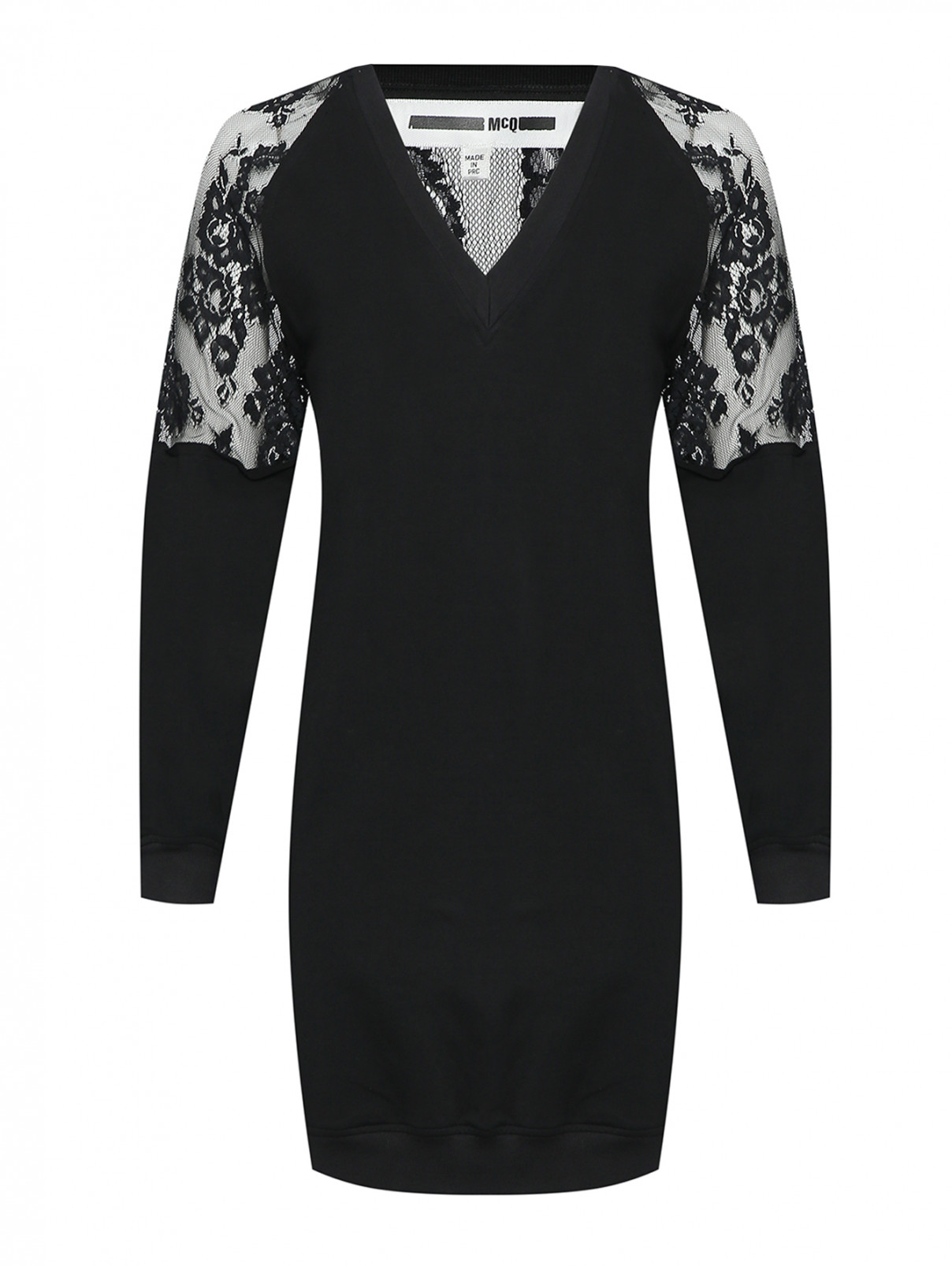 Платье из хлопка с ажурной вставкой McQ  –  Общий вид  – Цвет:  Черный