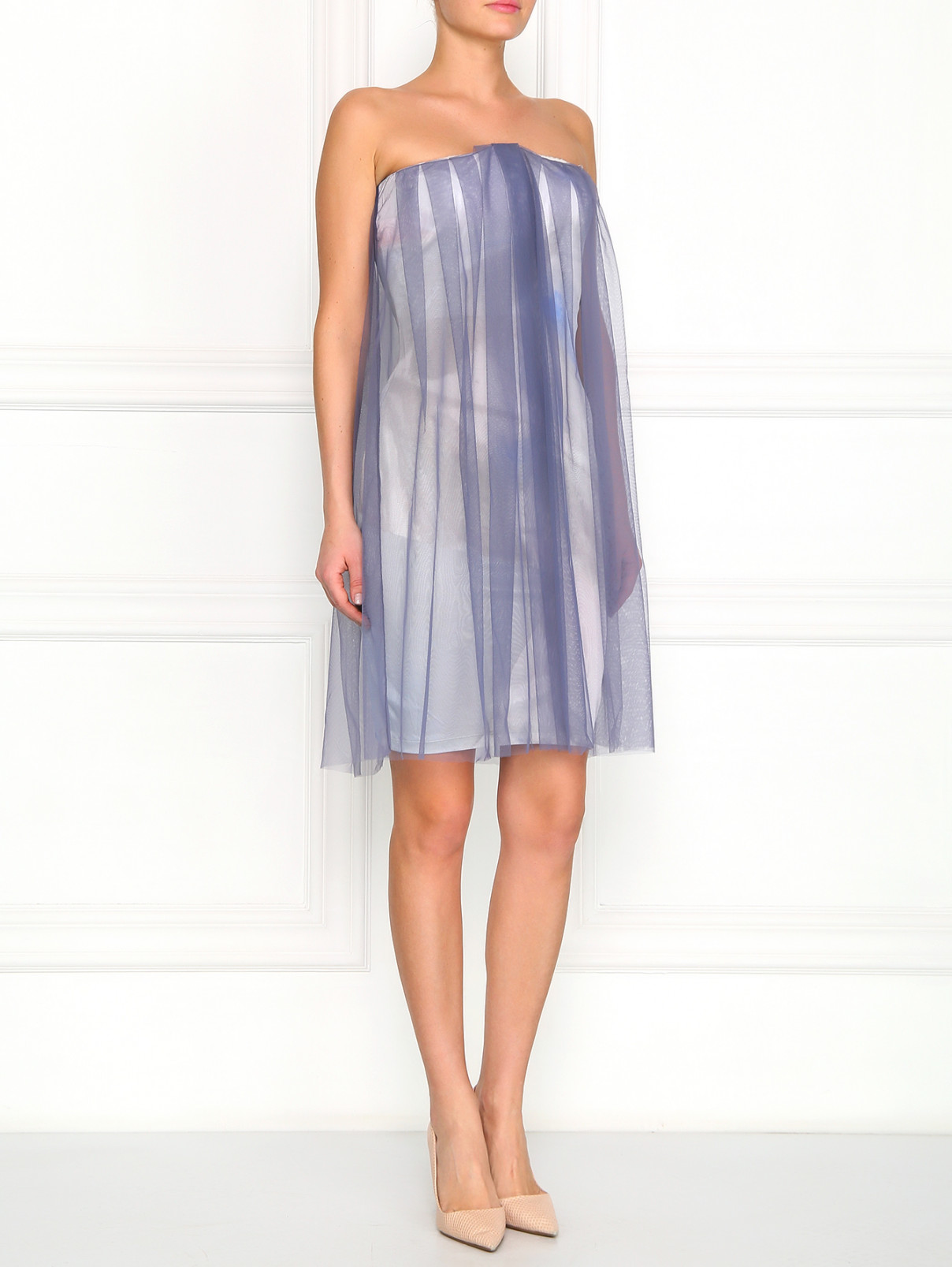 Вечернее платье с сеткой сверху Emporio Armani  –  Модель Общий вид  – Цвет:  Фиолетовый