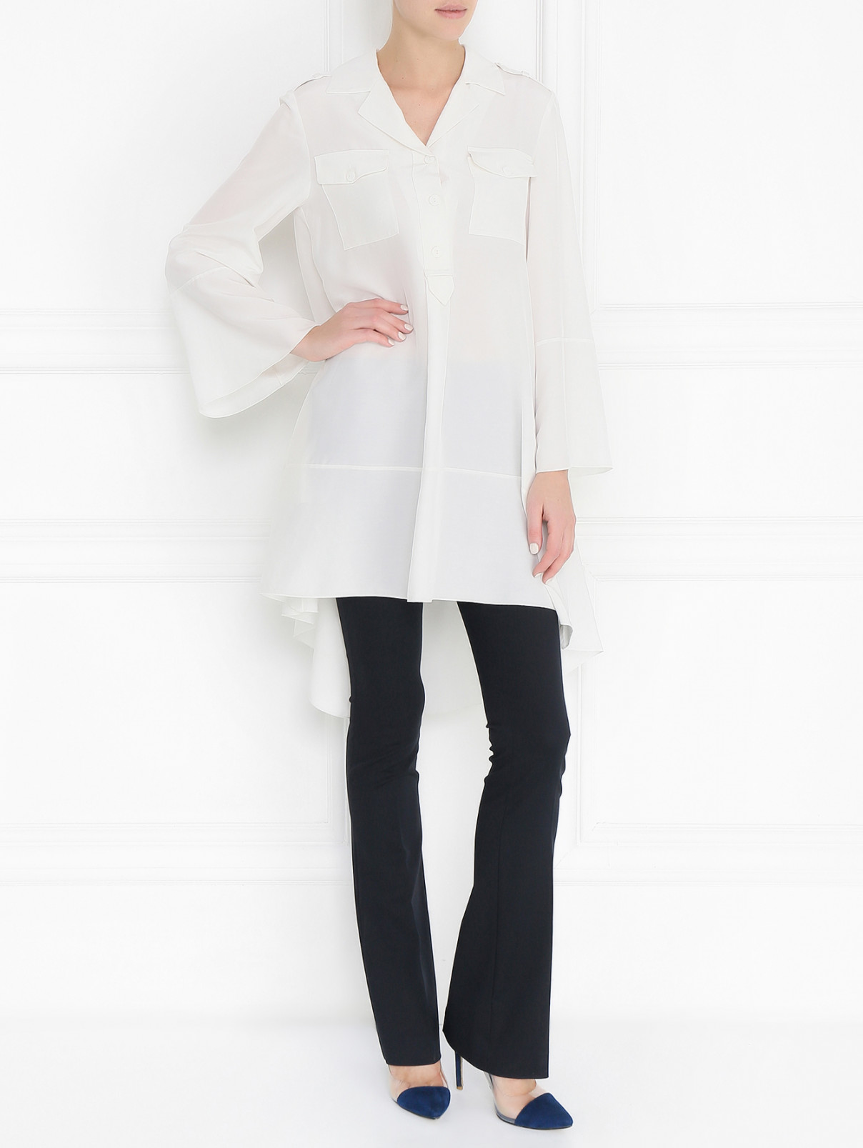 Блуза из шелка с накладными карманами Alberta Ferretti  –  Модель Общий вид  – Цвет:  Белый