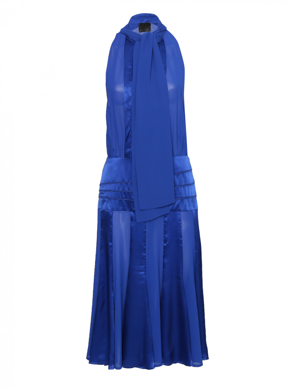 Платье из шифона и шелка с бантом Elisabetta Franchi  –  Общий вид  – Цвет:  Синий