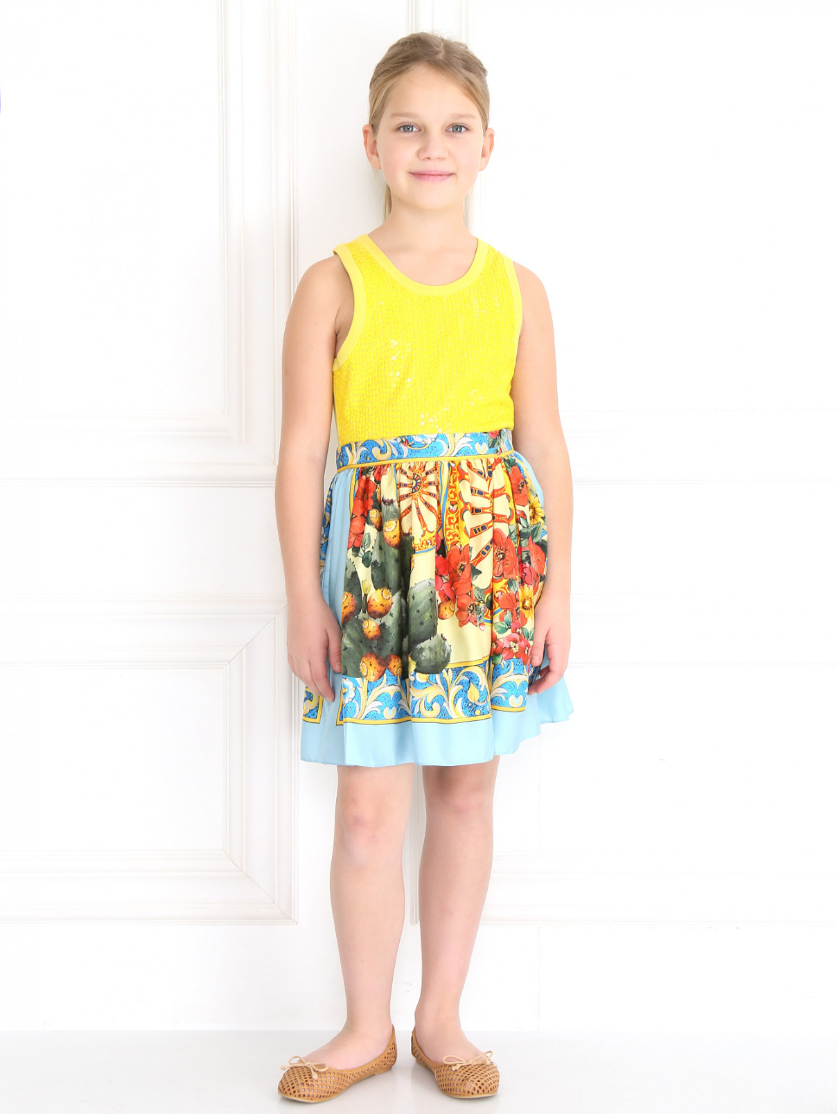 Шелковая юбка-миди с абстрактным узором Dolce & Gabbana  –  Модель Общий вид  – Цвет:  Мультиколор