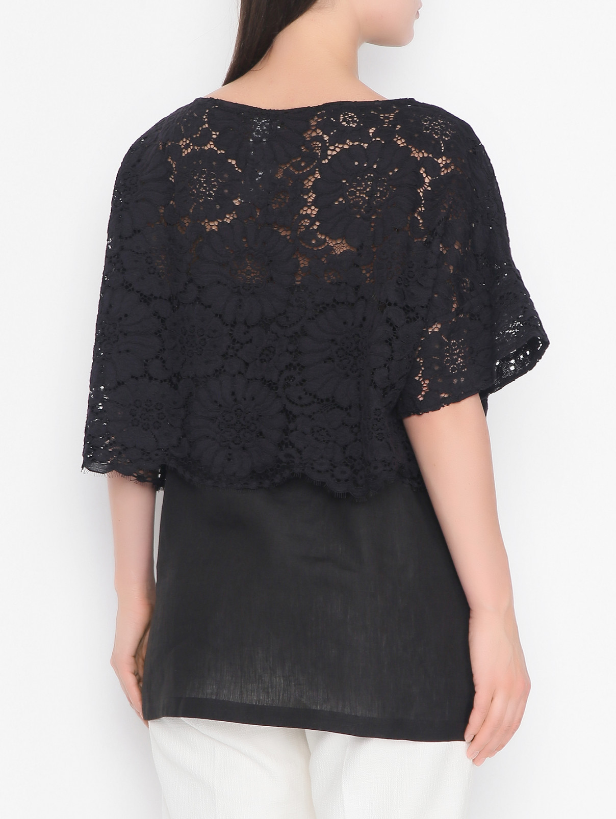 Укороченная блуза из кружева с подкладом из льна Marina Rinaldi  –  МодельВерхНиз1  – Цвет:  Черный