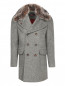 Пальто двубортное из шерсти с мехом енота BOSCO  –  Общий вид