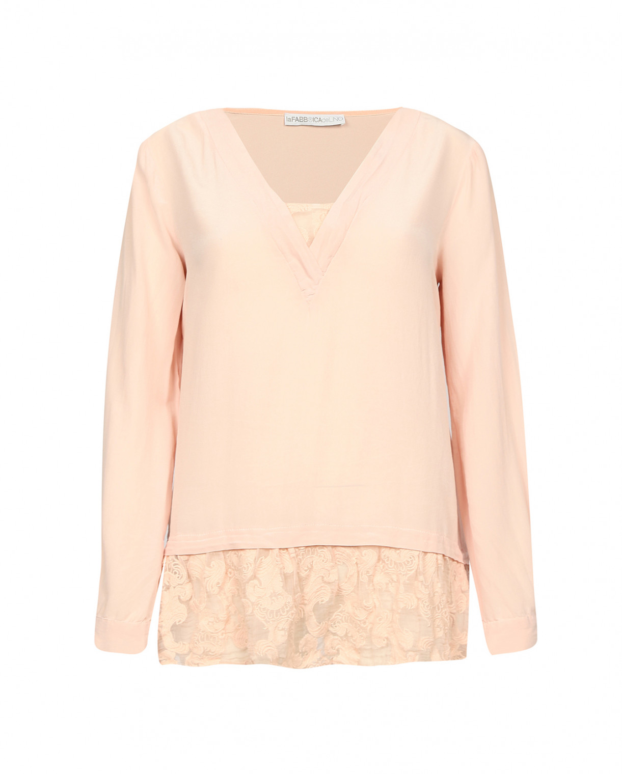 Блуза из шелка с кружевом La fabrica del lino  –  Общий вид  – Цвет:  Розовый