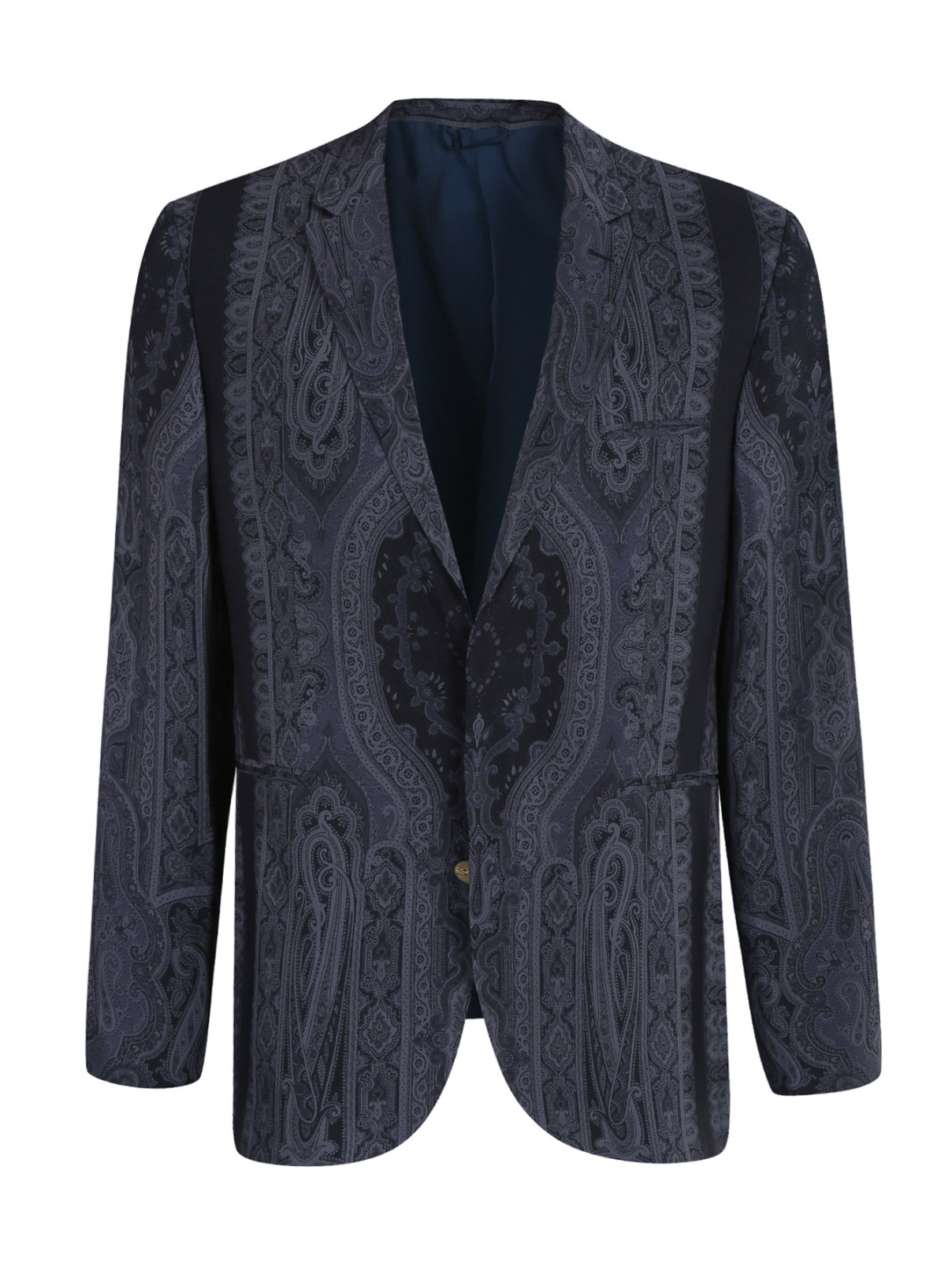 Пиджак из шелка с узором "пейсли" Etro  –  Общий вид  – Цвет:  Синий