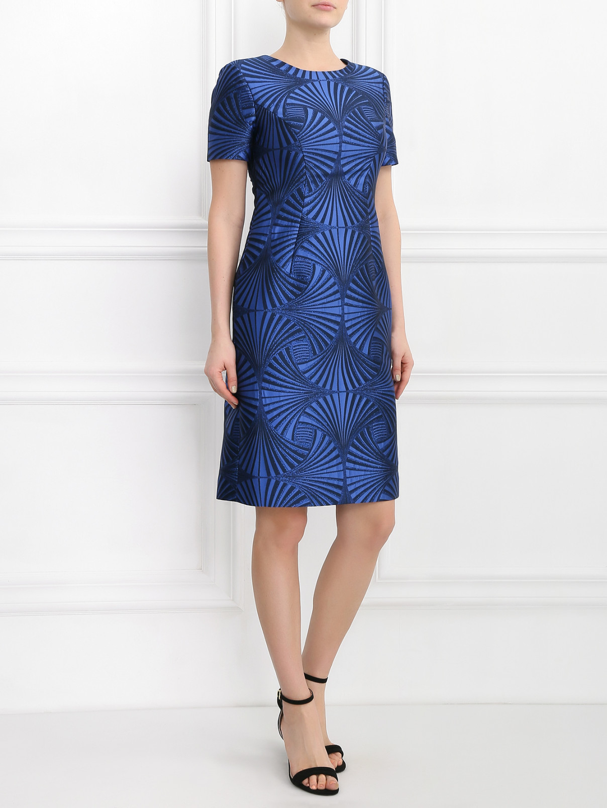Платье-футляр с короткими рукавами Alberta Ferretti  –  Модель Общий вид  – Цвет:  Синий