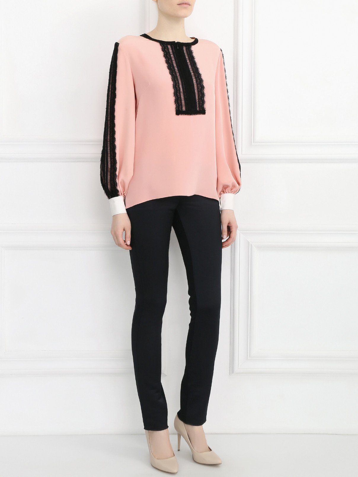 Блуза из шелка с кружевной вставкой Andrew GN  –  Модель Общий вид  – Цвет:  Розовый