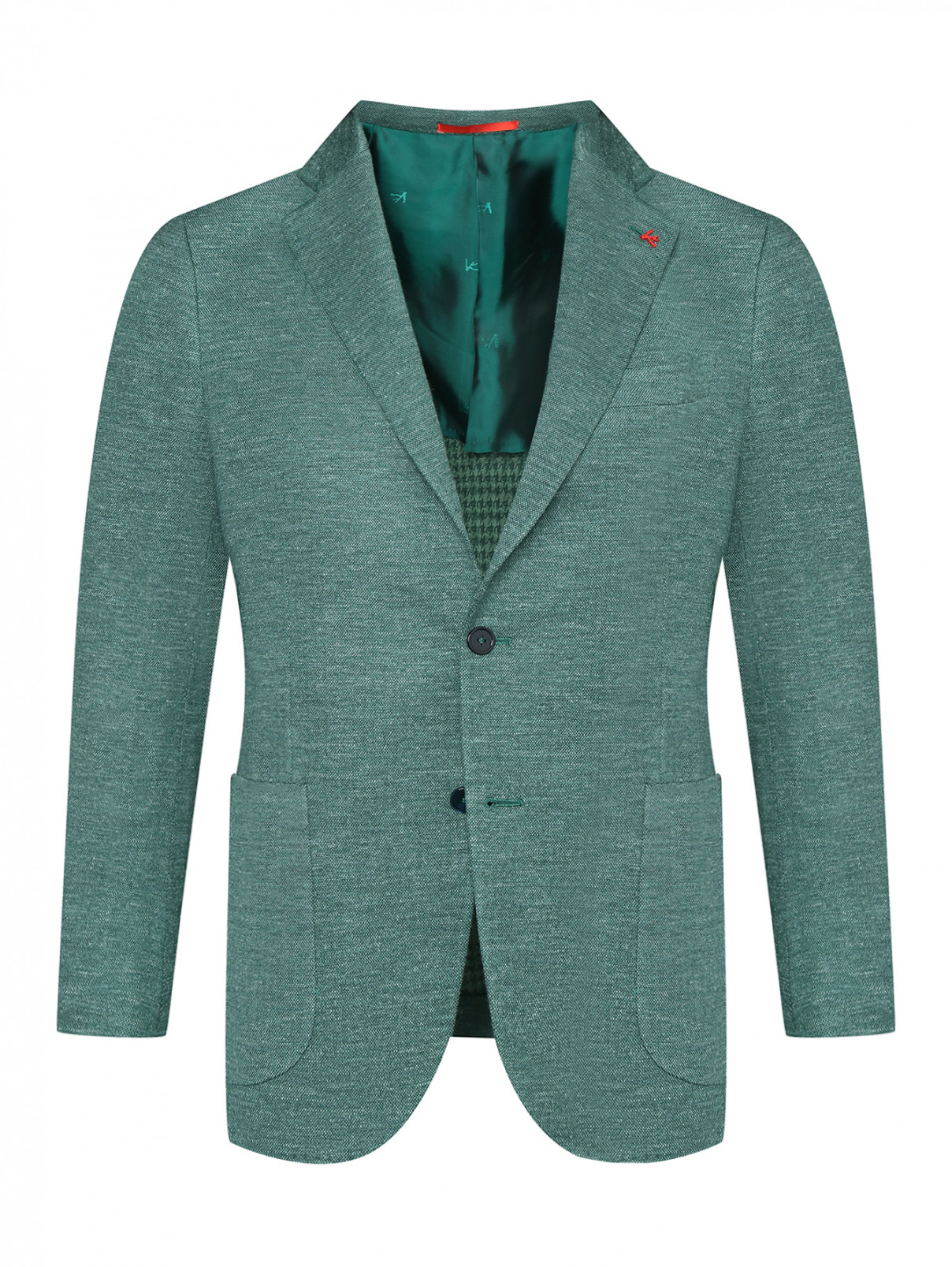 Пиджак из шерсти с узором Isaia  –  Общий вид  – Цвет:  Зеленый