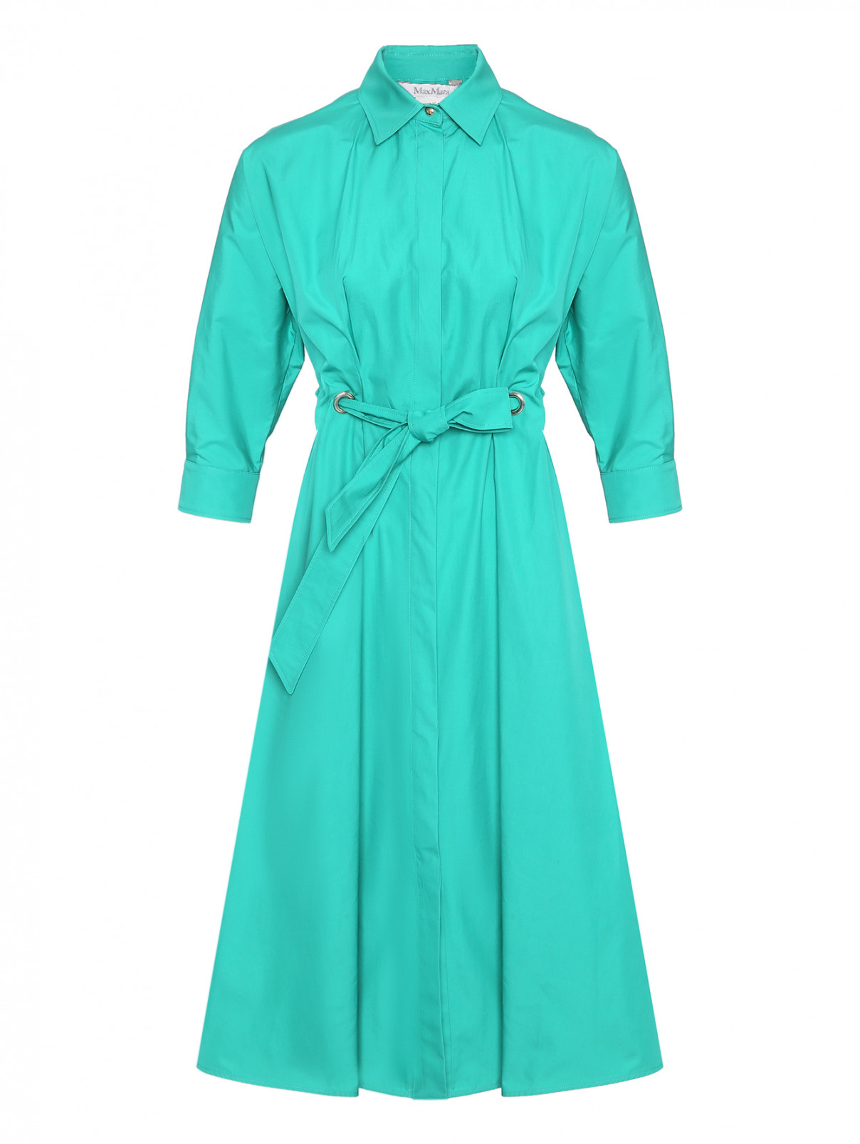 Платье-миди из хлопка с поясом Max Mara  –  Общий вид  – Цвет:  Зеленый