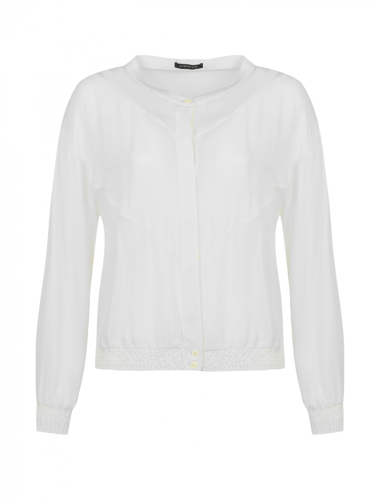 Блуза из шелка свободного кроя на пуговицах Strenesse  –  Общий вид  – Цвет:  Белый