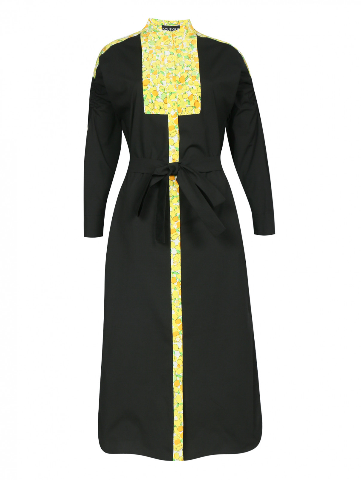 Платье-миди из хлопка с контрастной отделкой Moschino Boutique  –  Общий вид  – Цвет:  Черный