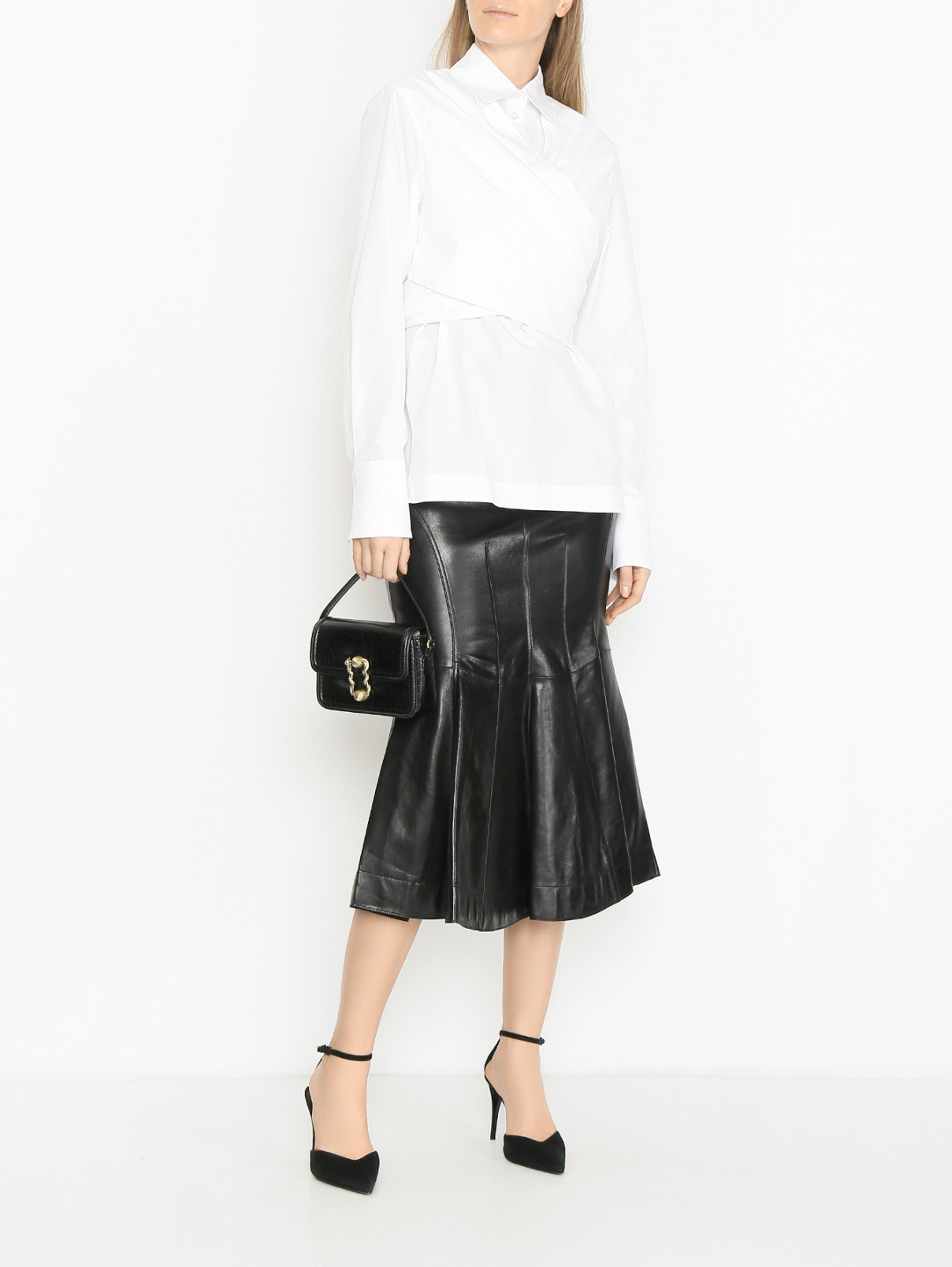 Юбка-миди из кожи Sportmax  –  МодельОбщийВид  – Цвет:  Черный