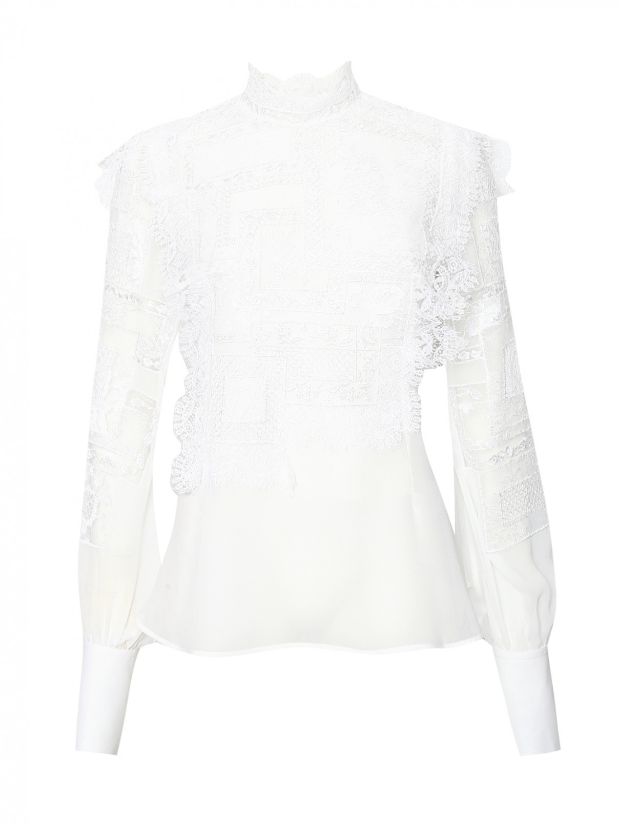 Блуза из шелкового шифона с кружевом Ermanno Scervino  –  Общий вид  – Цвет:  Белый