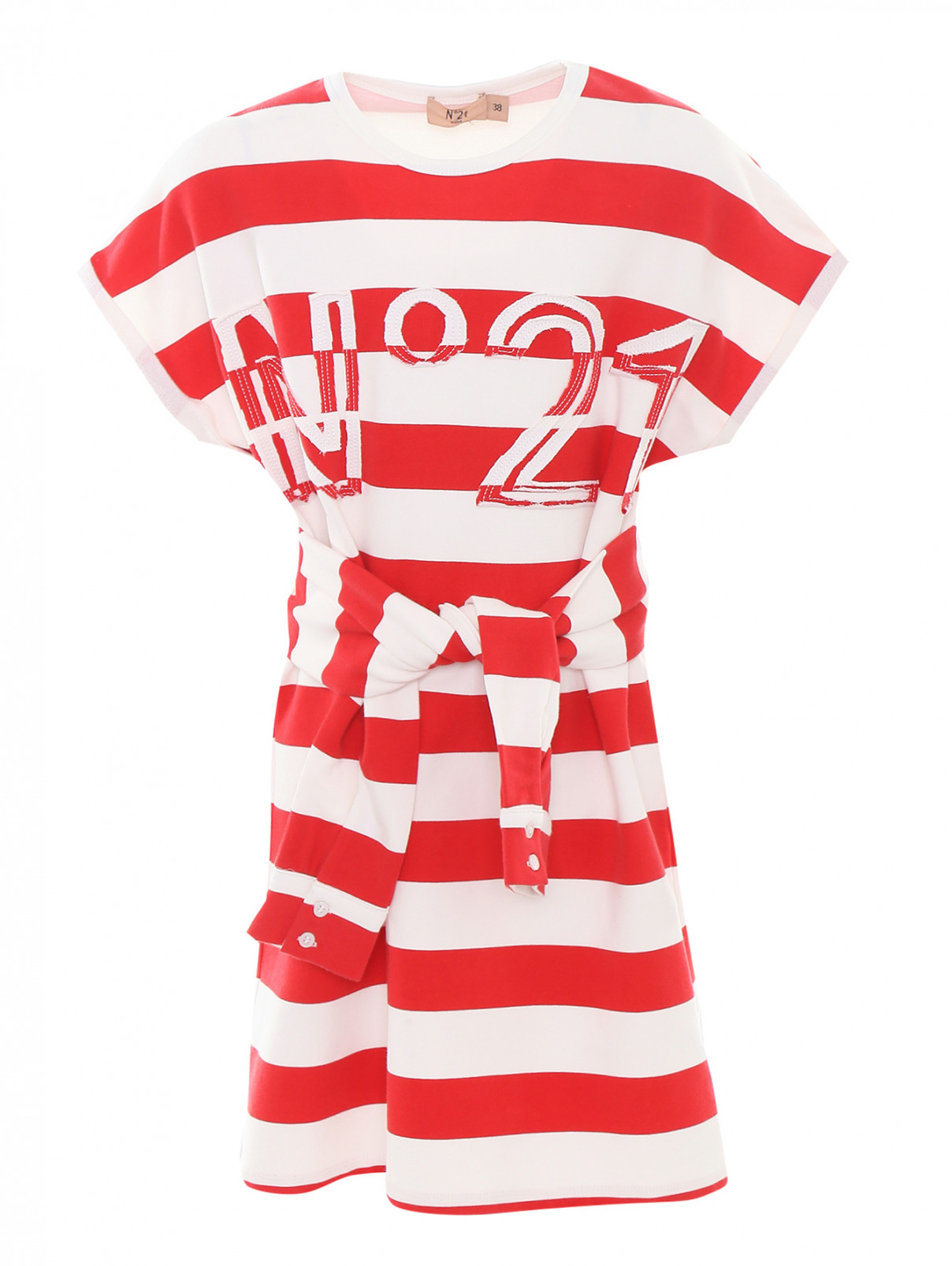 Платье трикотажное в широкую полоску N21  –  Общий вид  – Цвет:  Красный
