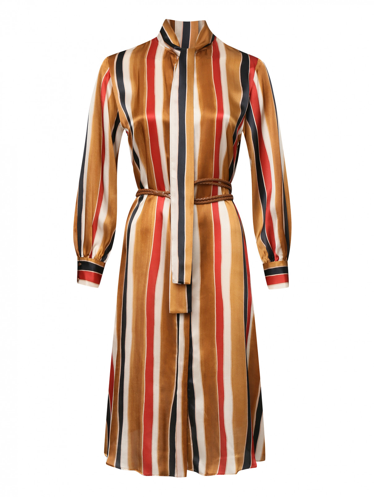 Платье-рубашка из шелка в полоску Max Mara  –  Общий вид  – Цвет:  Коричневый