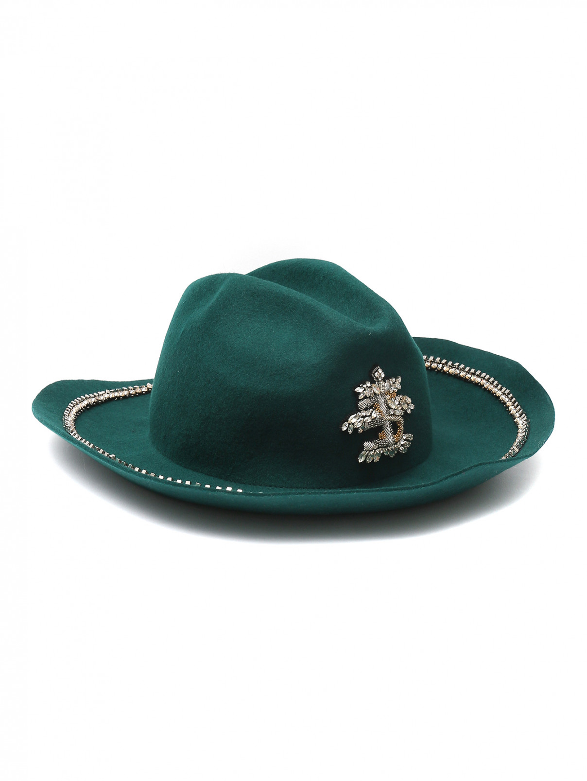 Шляпа из шерсти, декорированная стразами Ermanno Scervino  –  Общий вид  – Цвет:  Зеленый