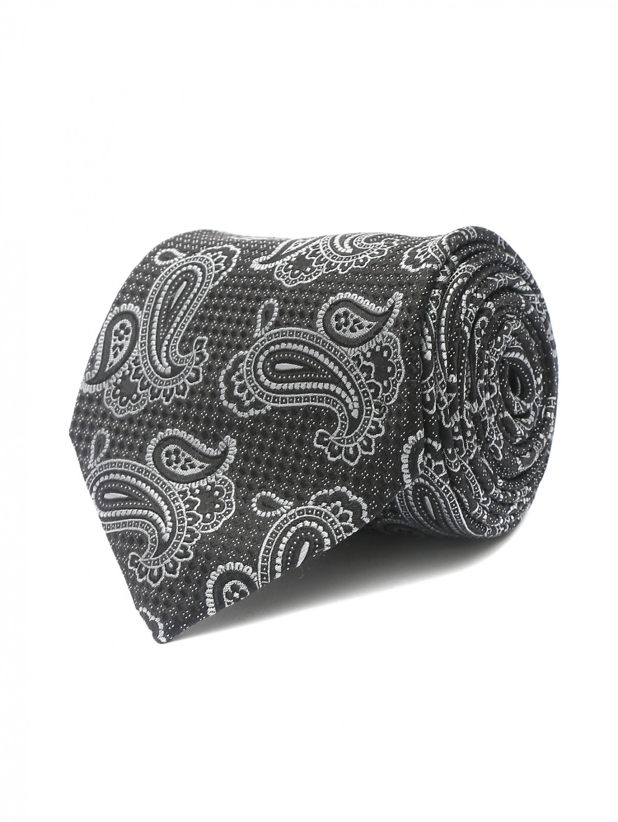 Галстук из шелка с узором "пейсли" Corneliani  –  Общий вид  – Цвет:  Черный