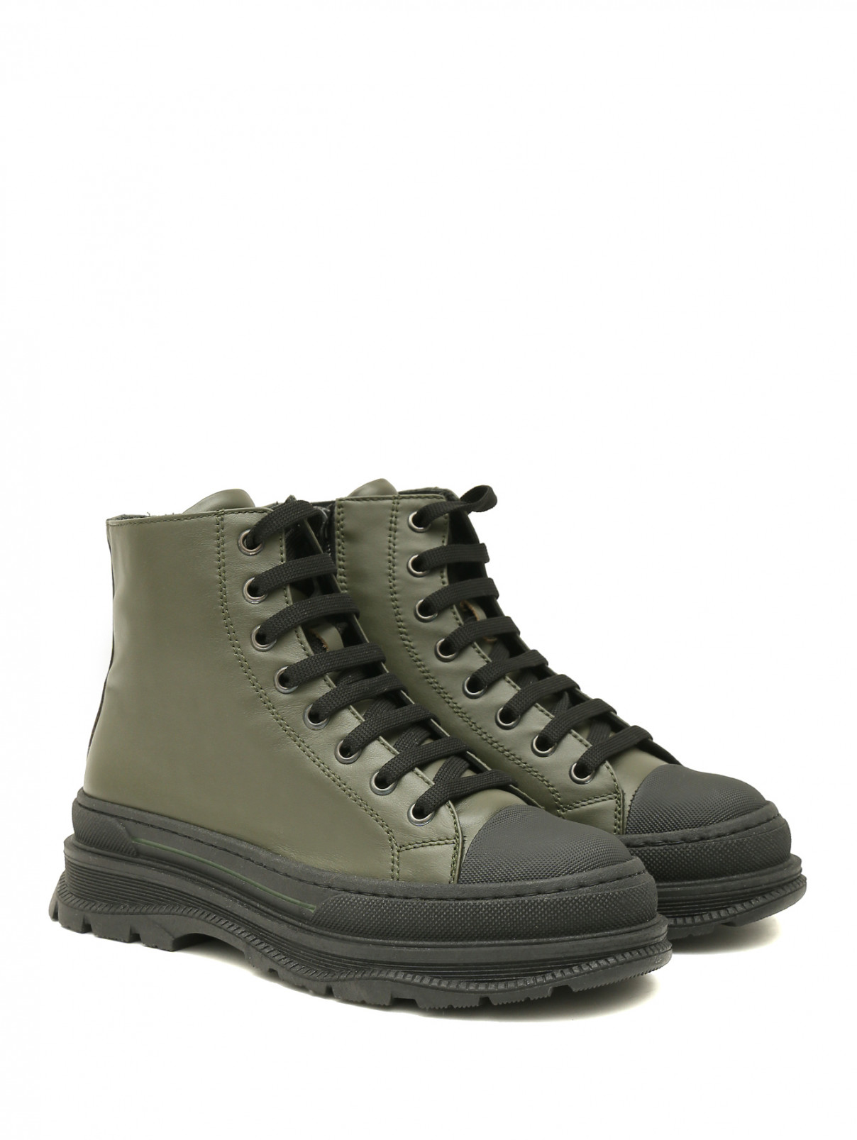 Ботинки из кожи на молнии и шнуровке Missouri  –  Общий вид  – Цвет:  Зеленый