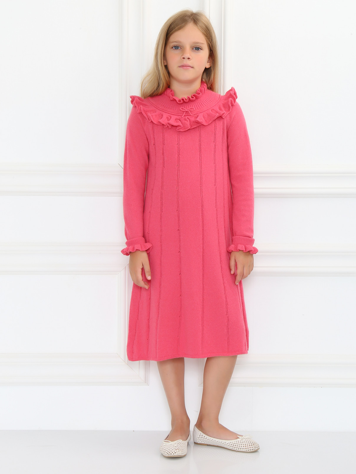 Платье свободного кроя с ажурным воротом MiMiSol  –  Модель Общий вид  – Цвет:  Розовый