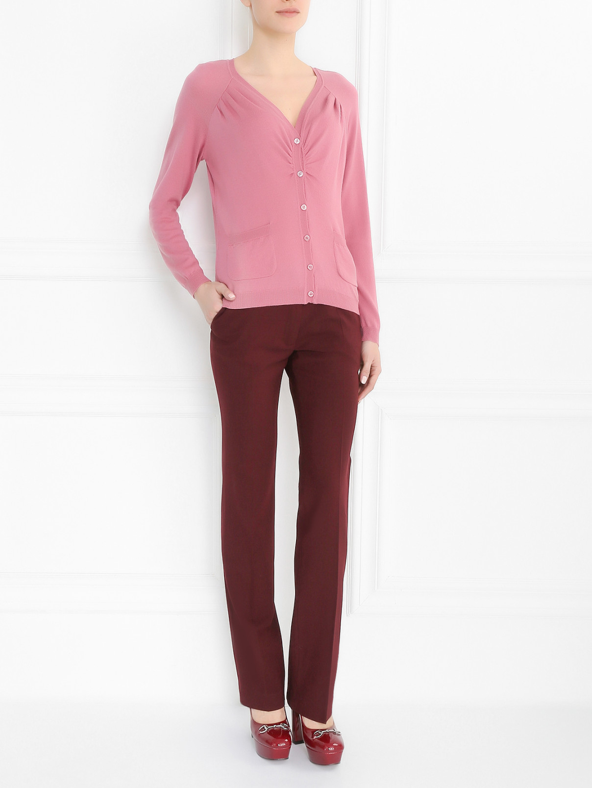Кардиган из шерсти с длинным рукавом Moschino  –  Модель Общий вид  – Цвет:  Розовый