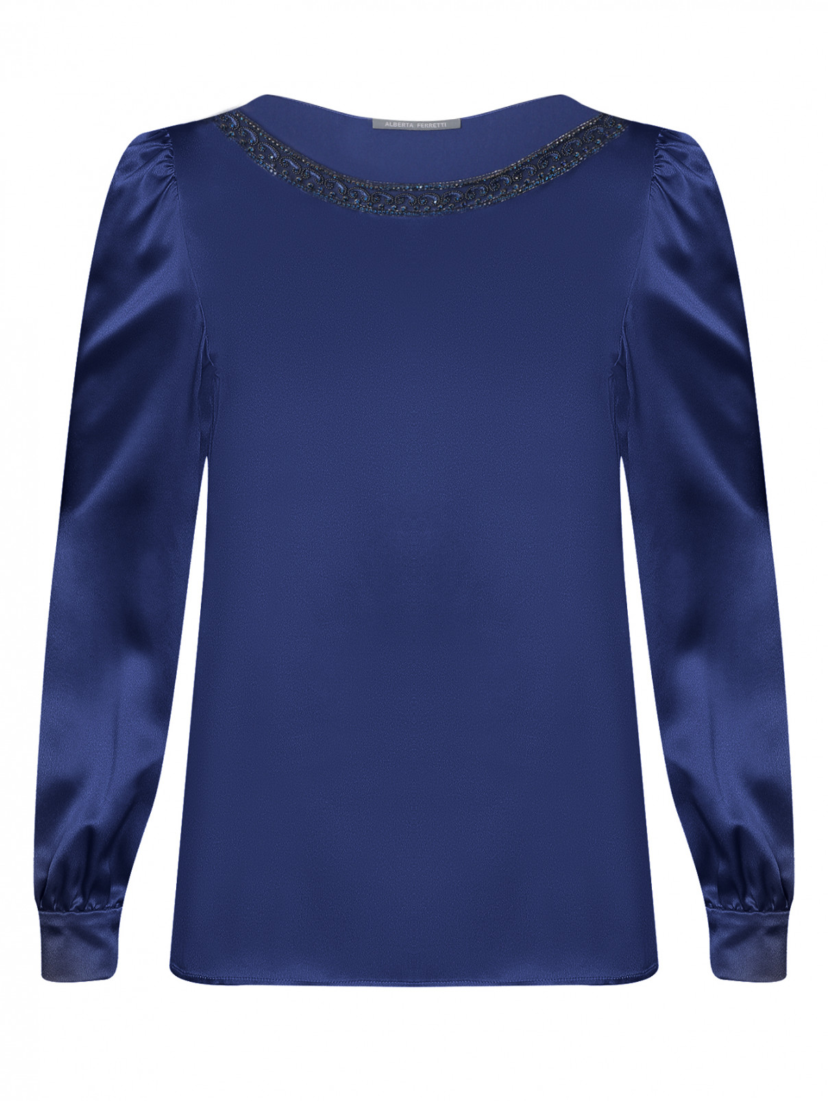 Блуза из шелка с декоративной отделкой Alberta Ferretti  –  Общий вид  – Цвет:  Синий