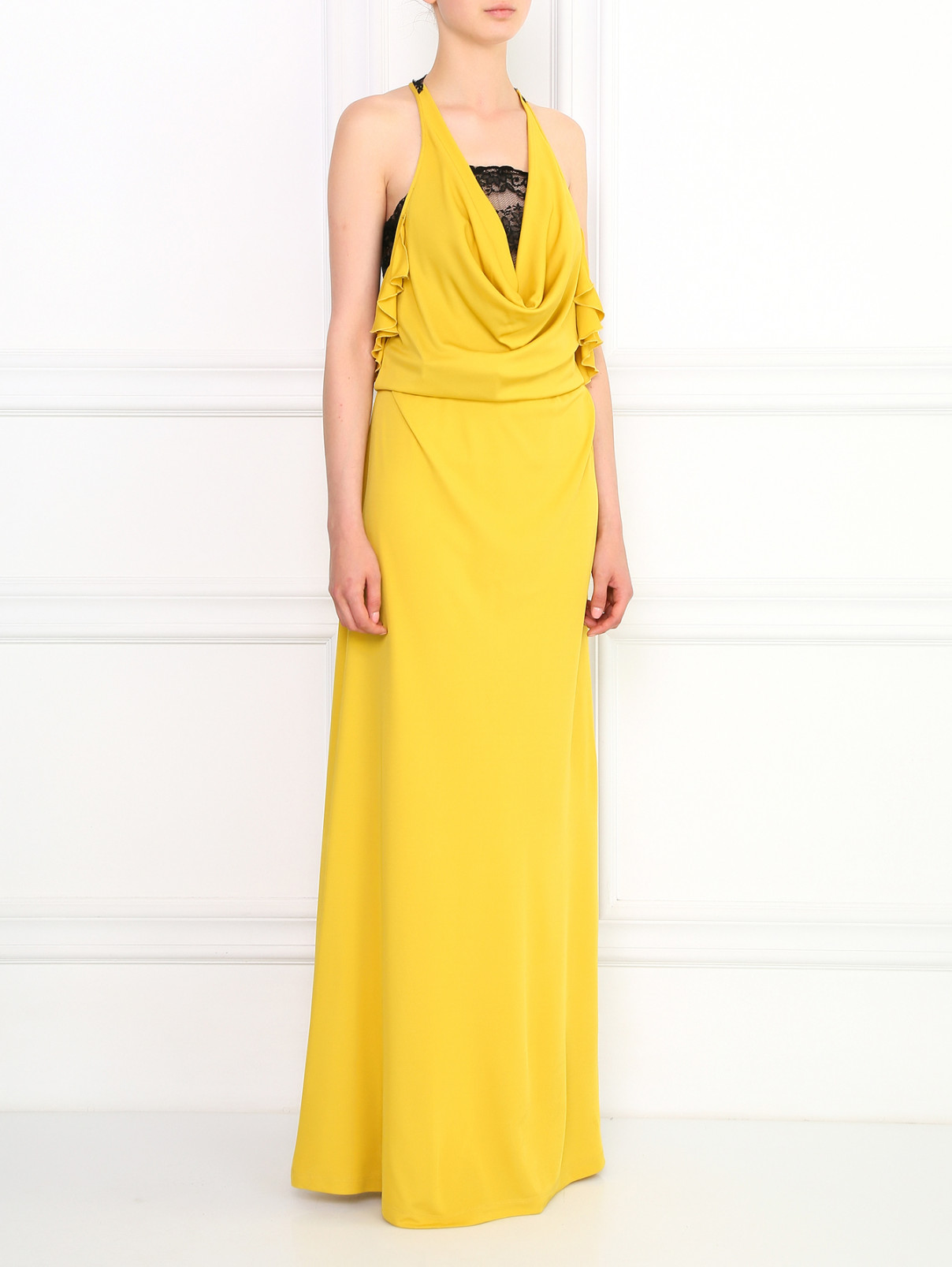 Платье-макси с кружевными вставками JO NO FUI  –  Модель Верх-Низ  – Цвет:  Желтый