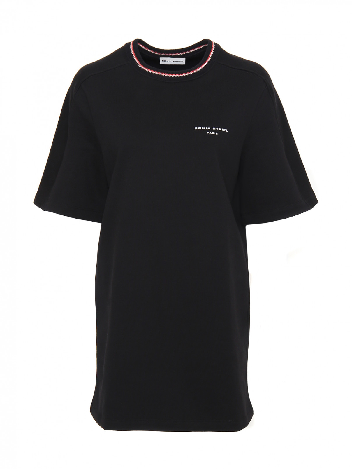 Платье -мини из хлопка с принтом и аппликацией на спине Sonia Rykiel  –  Общий вид  – Цвет:  Черный