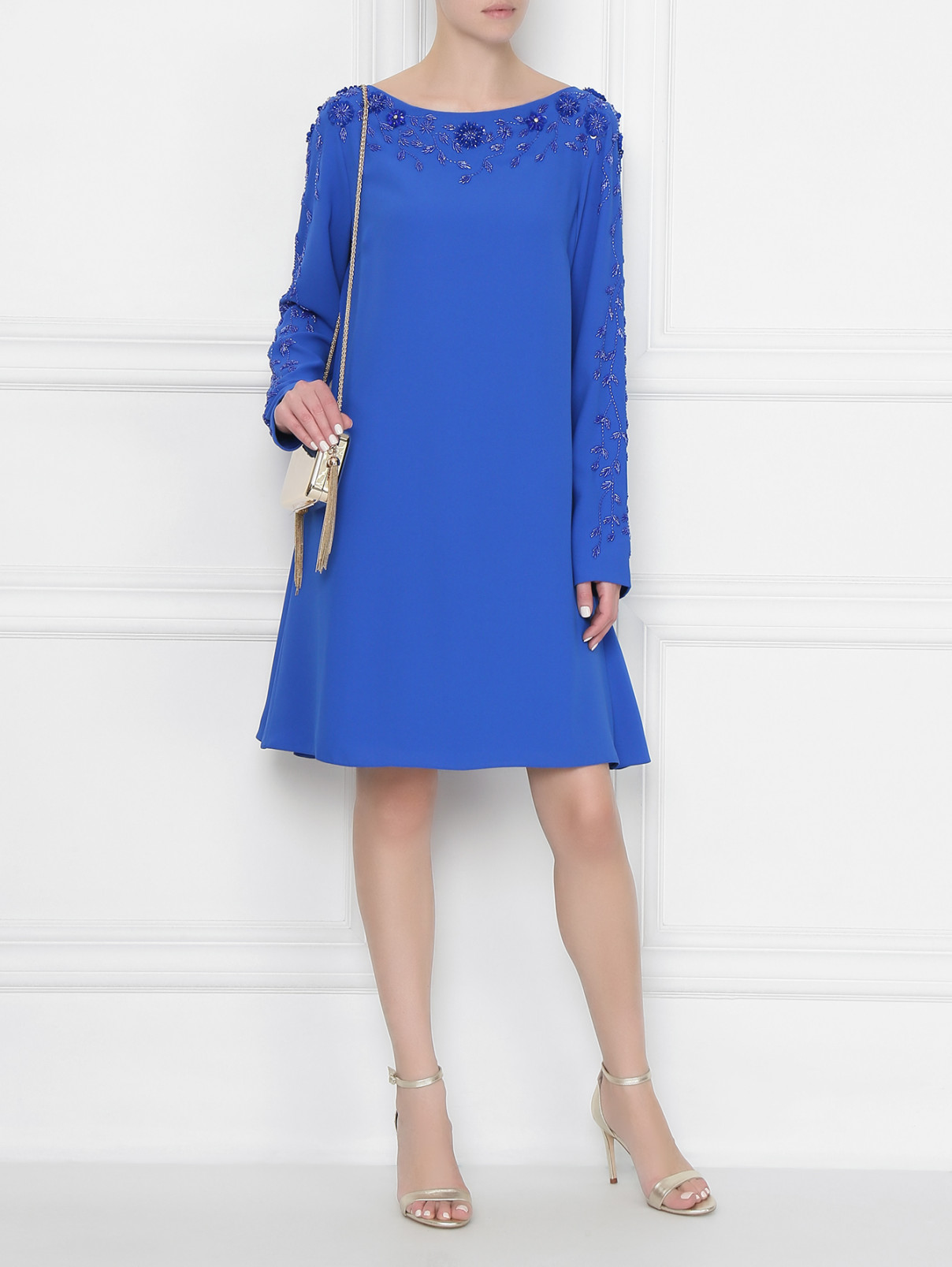 Платье из вискозы с вышивкой бисером Daniela de Souza  –  МодельОбщийВид  – Цвет:  Синий