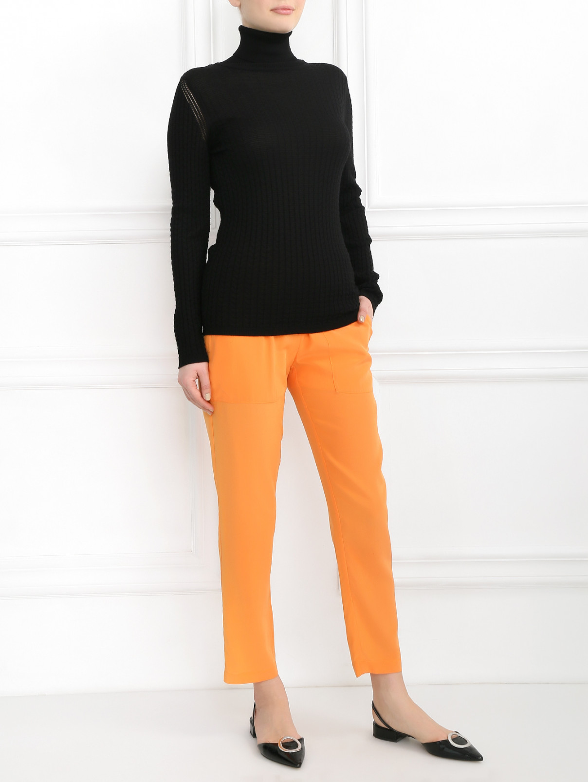 Брюки из шелка с боковыми карманами JO NO FUI  –  Модель Общий вид  – Цвет:  Оранжевый