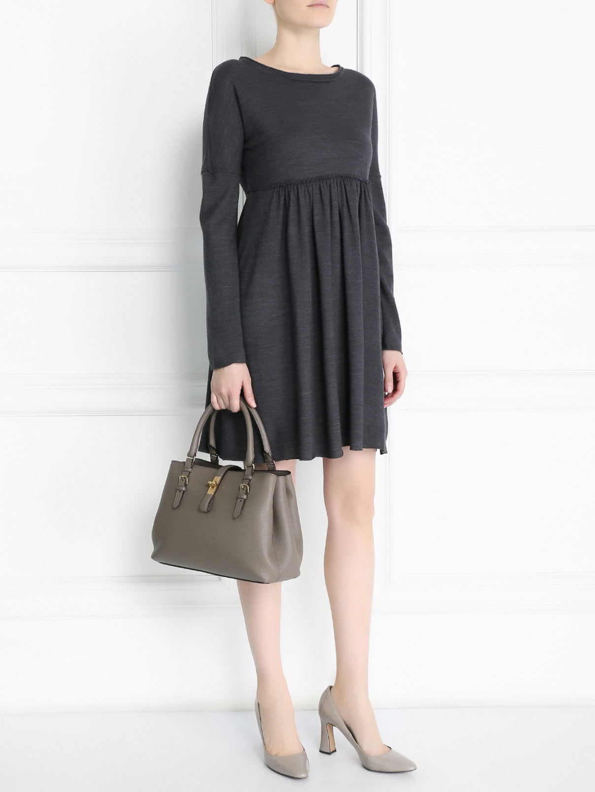 Платье-мини из смешанной шерсти на резинке Max&Co  –  Модель Общий вид  – Цвет:  Серый