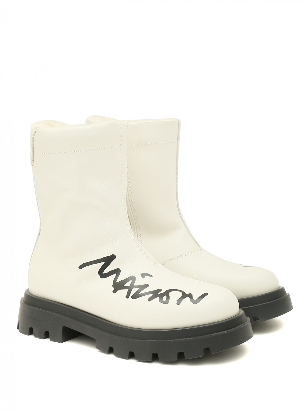Утепленные ботинки на молнии MM6  –  Общий вид  – Цвет:  Белый