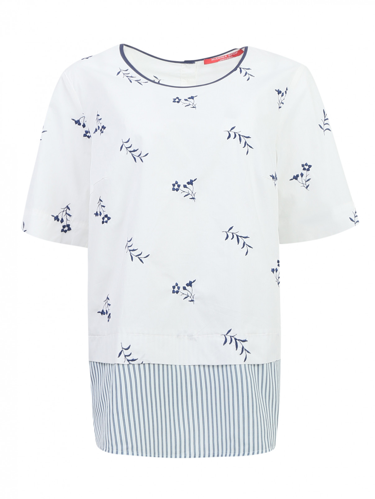 Блуза из хлопка декорированная вышивкой Marina Sport  –  Общий вид  – Цвет:  Белый