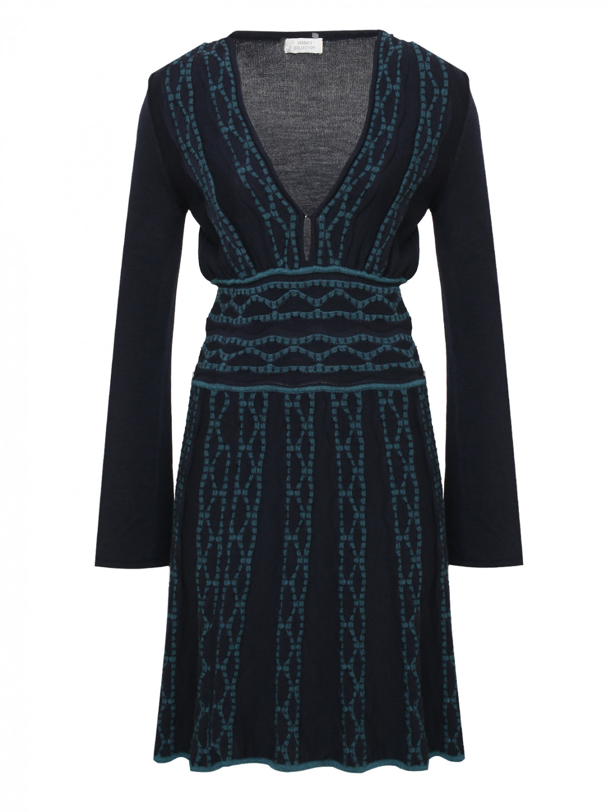 Платье из трикотажа с V-образным вырезом Versace Collection  –  Общий вид  – Цвет:  Синий