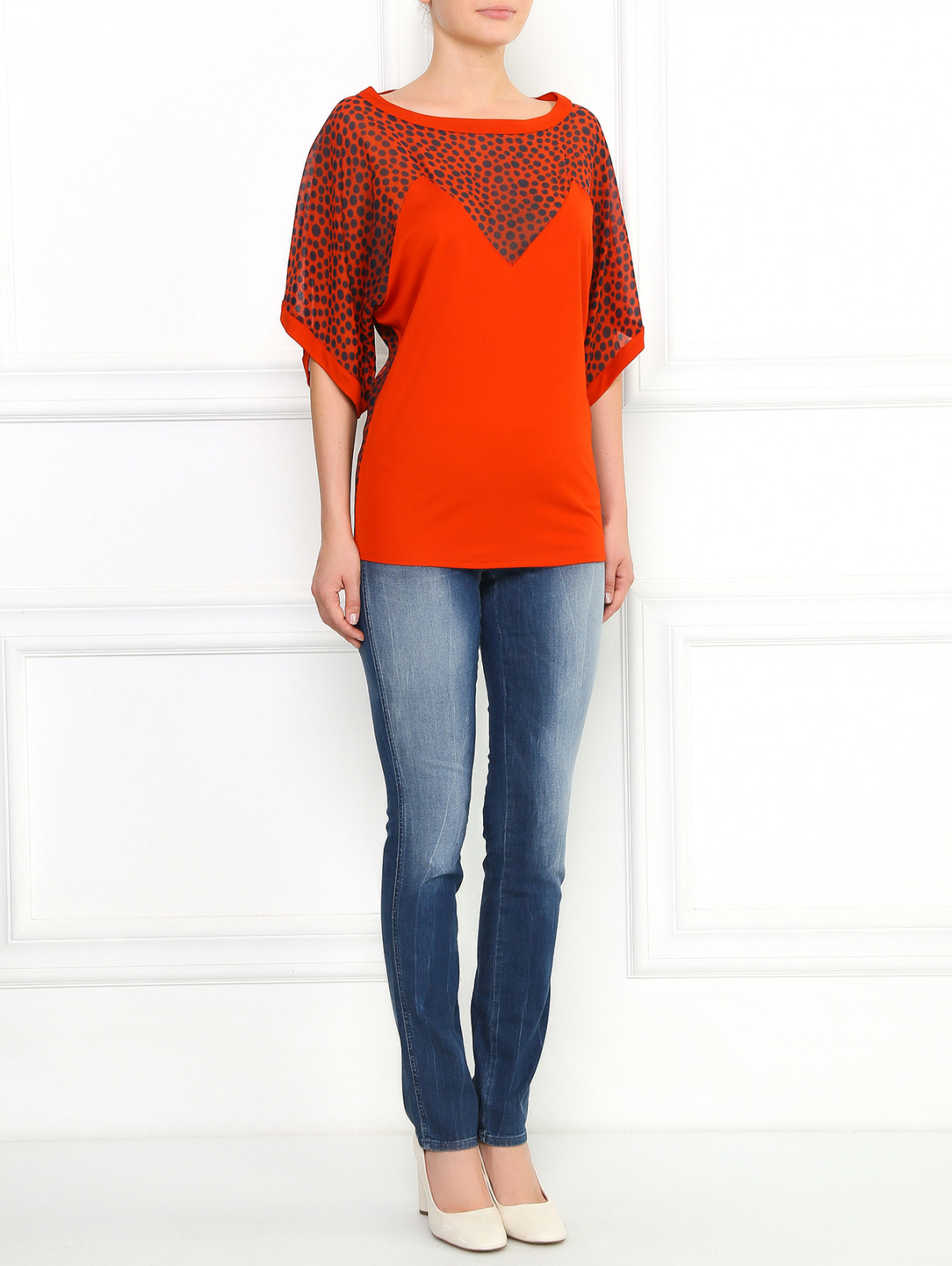 Блуза из шелка с узором Jean Paul Gaultier  –  Модель Общий вид  – Цвет:  Оранжевый
