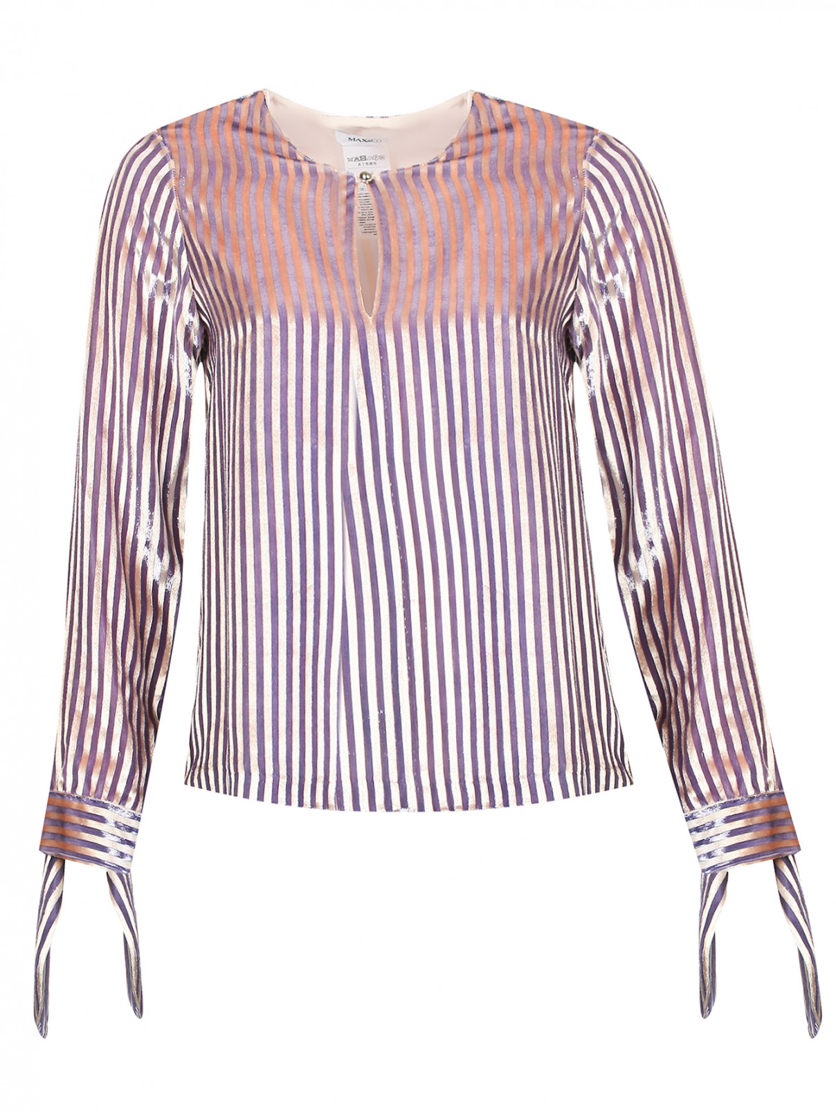 Блуза из бархата с узором "полоска" Max&Co  –  Общий вид  – Цвет:  Узор