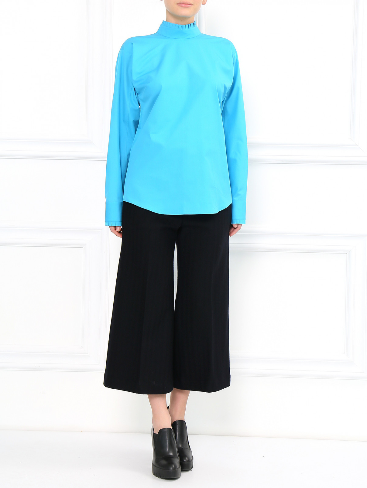 Блуза из хлопка с воротником-стойкой Jil Sander  –  Модель Общий вид  – Цвет:  Синий