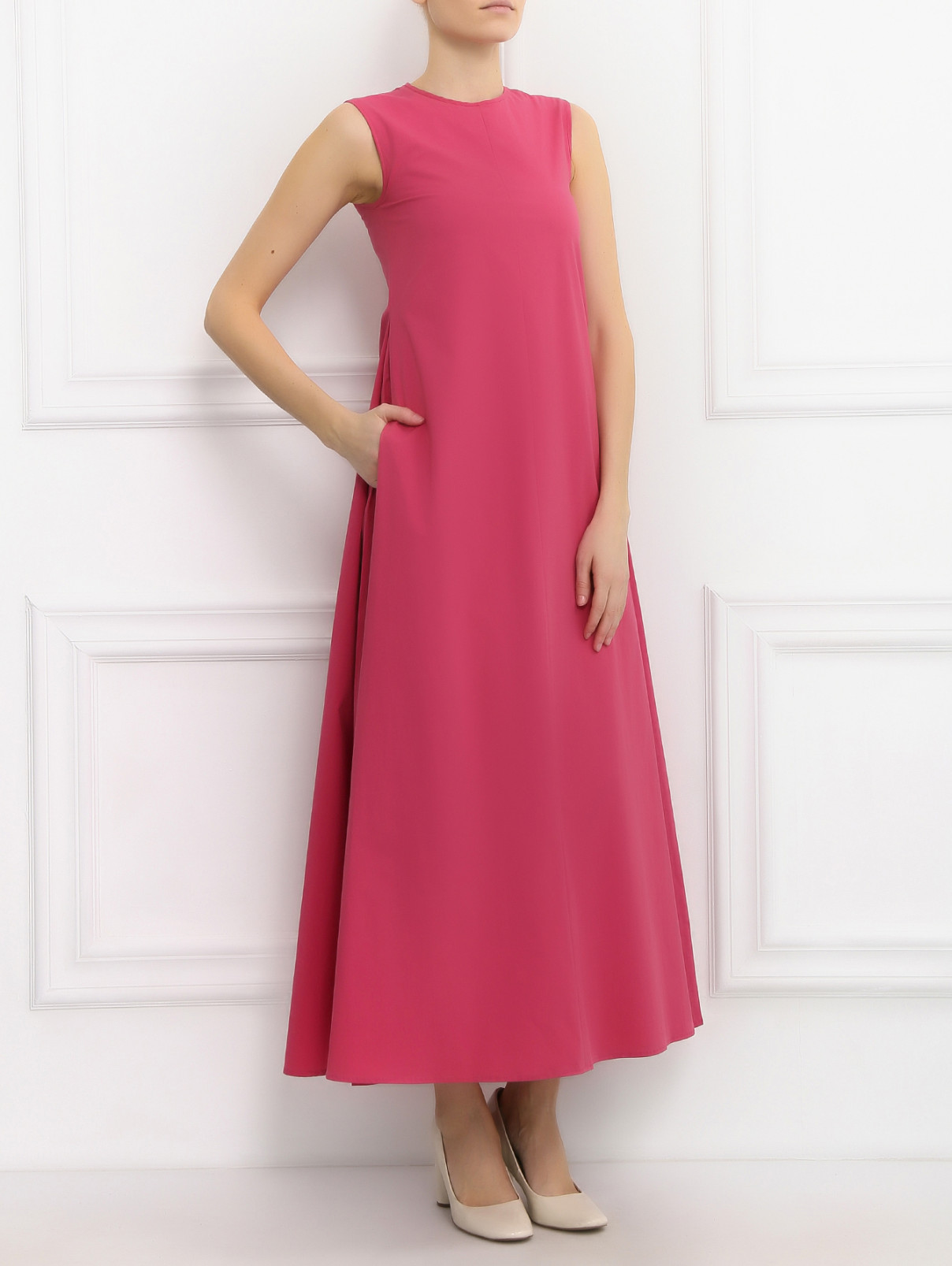 Платье-макси из хлопка без рукавов S Max Mara  –  Модель Общий вид  – Цвет:  Розовый